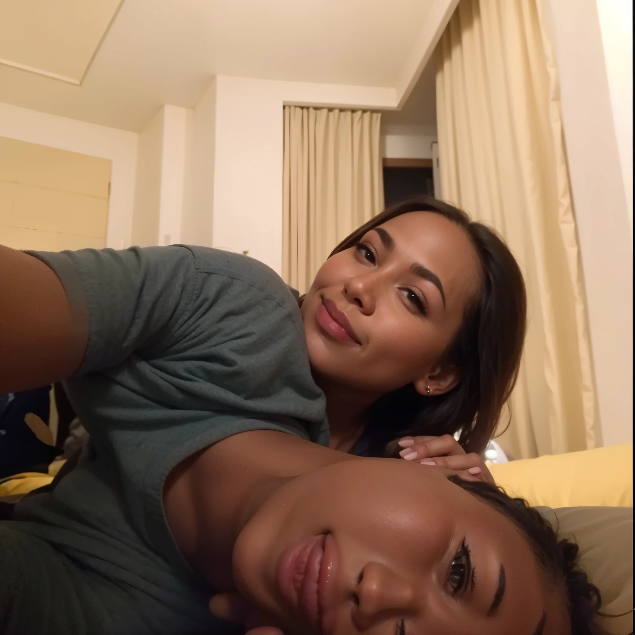there is a man and woman  on a bed together, webcam footage, with funny feeling, roomies, selfie, 