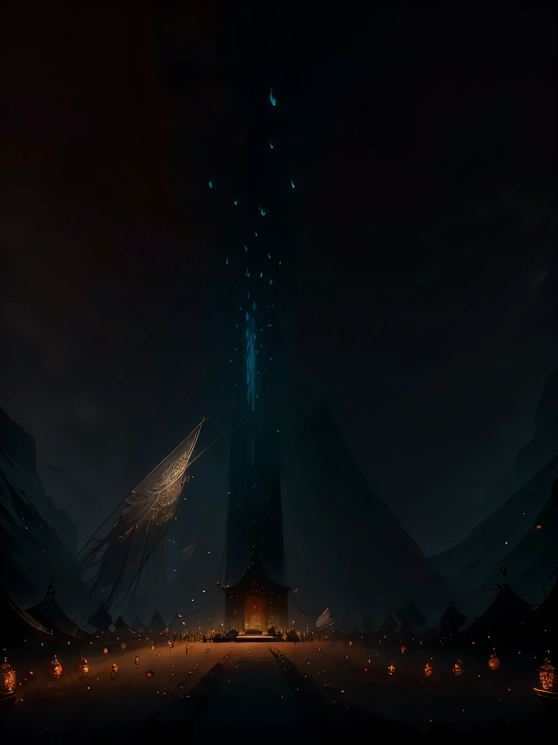 The scene is set in an ethereal and expansive landscape, where ancient sacrificial rituals take place. The air is thick with smoke, creating an atmospheric and mystical ambiance. In this surreal setting, birds adorned in elaborate human clothing gracefully dance, paying homage to the sacredness of Sunday. The intricate details of their costumes are meticulously rendered, capturing the play of light and shadow on the intricate fabrics. Each feather on their wings is depicted with meticulous attention, showcasing the complexity and beauty of their plumage. The overall composition of the image is filled with a sense of wonder and mystique, as the intricate and elaborate visuals immerse the viewer in a world of bizarre and enigmatic imagery. The cloudy background adds to the enigma, shrouding the