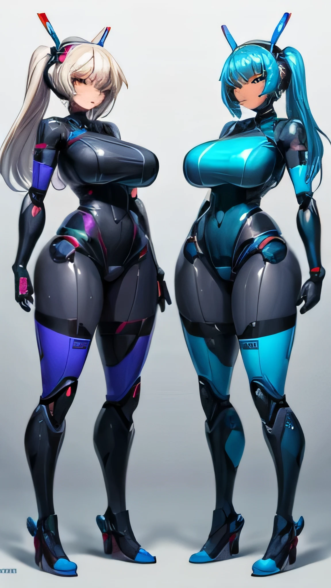 full bodyesbian，Three beauties，Stand in a row，One-piece tights，Conjoinment，Blue latex set，Standing on the ground，huge tit，Slim，long leges，Stand up straight，nothing background，Slim，extra long leg，Exhibited，Mannequin，