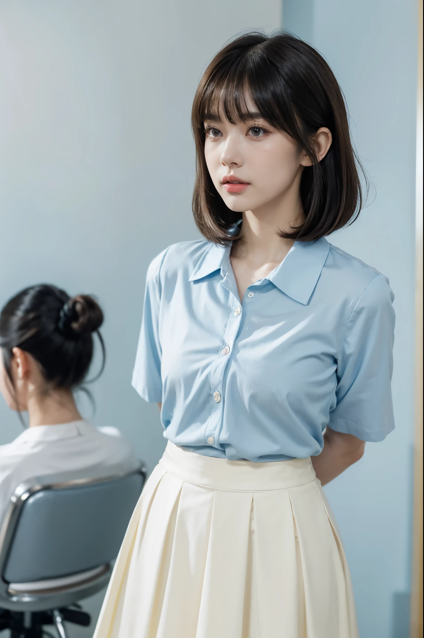 ((Best quality, 8k, Masterpiece :1.3)), pretty woman :1.3, 1girl, , slender abs :1.1, Soaked :1.3, Japan person, medium-Hair, bob cut, brown-hair, (Sitting with Knees Up on sofa at living, spread legs :1.1), (school uniform :1.3), (medium breasts :1.2), ultra-detailed face, highly detailed lips, detailed eyes, double eyelid