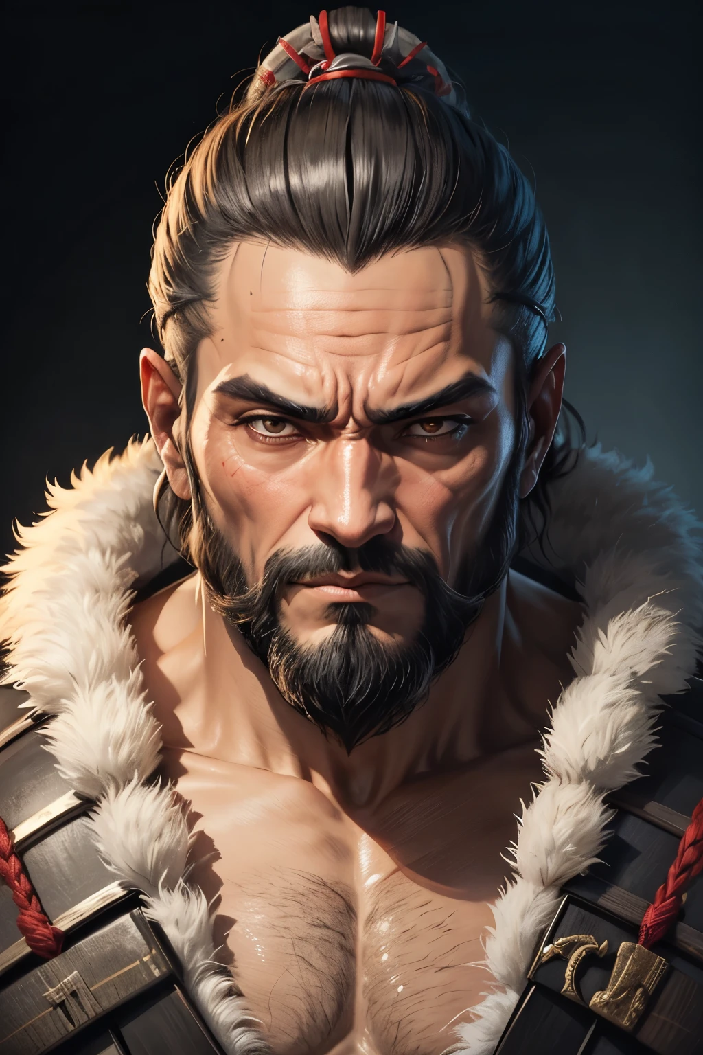Samurai rosto velho detalhes e tons de pele nitid rosto com rugas com barba branca