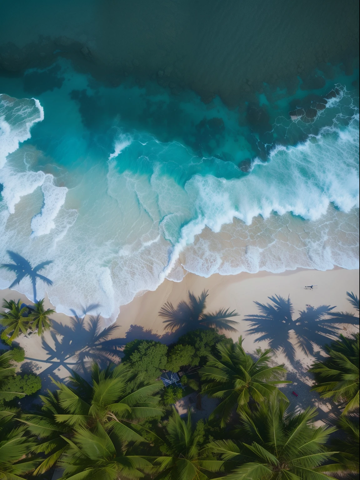 aerial view of a beach with palm trees and a blue ocean, drone photography, from above, overhead shot, shot from a drone, taking from above, shot from above, palm trees on the beach, tropical beach, drone photograpghy, drone shot, shot from drone, overhead photography, breath-taking beautiful beach, tropical paradise, drone photo, aerial photography