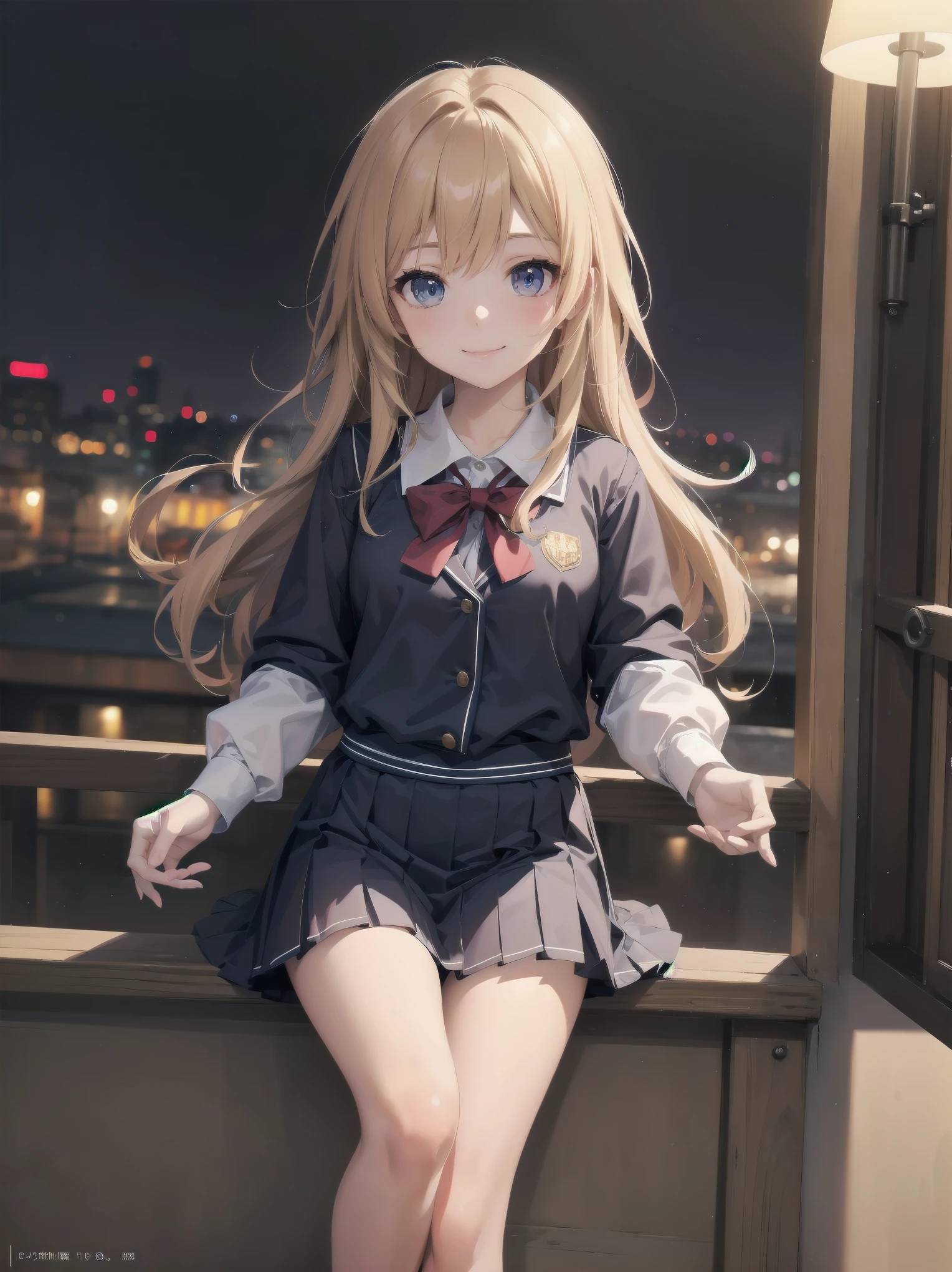 (open clothes:1.3,areola,bare breasts:1.4,bare nether region:1.5,bare navel,unclad),From below:1.5,((night scene:1.2,jumping:1.5)),photo hyper realistic,in 8K,masterpiece,dynamic angle,acrobatic posing,professional lighting,high quality,high resolution,detailed background,18yo:1.2,detailed black eyes:1.1,best hands:1.2,facing forward,pefect anatomy,correct anatomy,character focus, (1 cute girls:1.2,public hair:1.6,small chest:1.3,long sleeve school uniform with blue color stripe tie:1.2),(wearing knee socks with white color big ribbon:1.3),slim,skinny,shorty,small body,tiny,skinny,slim,brown long straight hair:1.5,blunt bangn:1.1,glistening skin,having fun,smile,messy room,Marchen, macarons,heart item,ribbon,star item,small window, (Miscellaneous goods are placed in a mess:1.3), dresser, antimacassar,