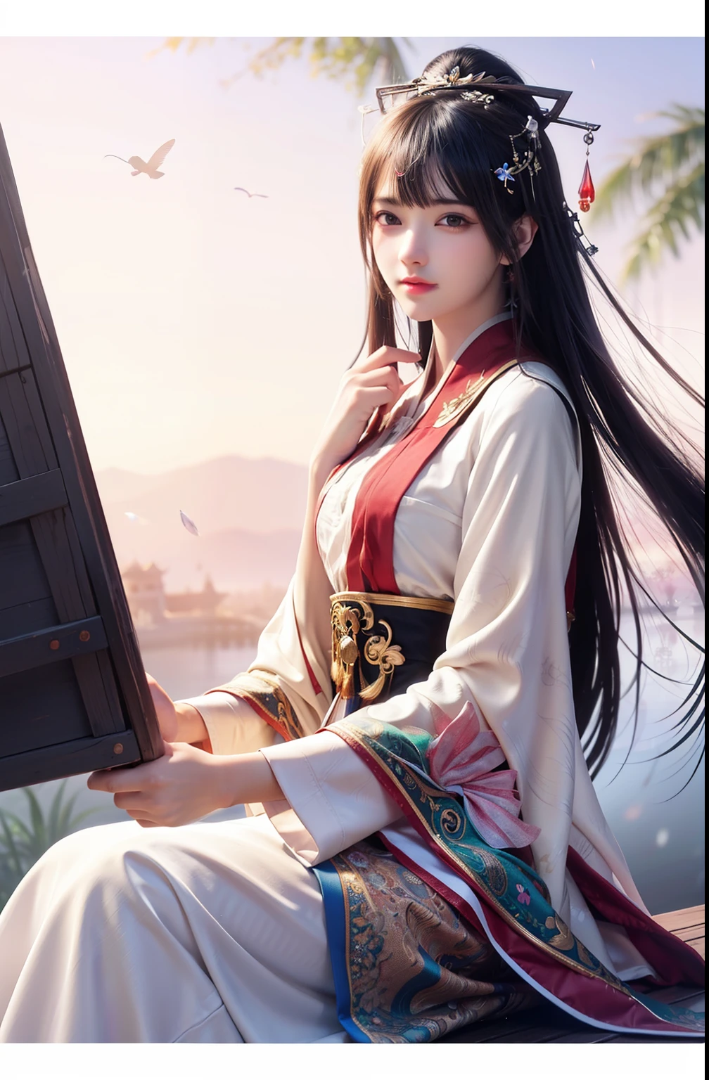(8k, RAW photo:1.2),best quality, ultra high res,dramatic angle,(fluttered detailed color splashs), (illustration),(((1 girl))),(long hair),(rain:0.9),(hair ornament:1.4),there is an ancient palace beside the girl,chinese clothes,(focus on), color Ink wash painting,(color splashing),colorful splashing,(((colorful))),(sketch:0.8), Masterpiece,best quality, beautifully painted,highly detailed,(denoising:0.6),[splash ink],((ink refraction)), (beautiful detailed sky),moon,highly,detaild,(masterpiece, best quality, extremely detailed CG unity 8k wallpaper,masterpiece, best quality, ultra-detailed),(Lycoris radiata),