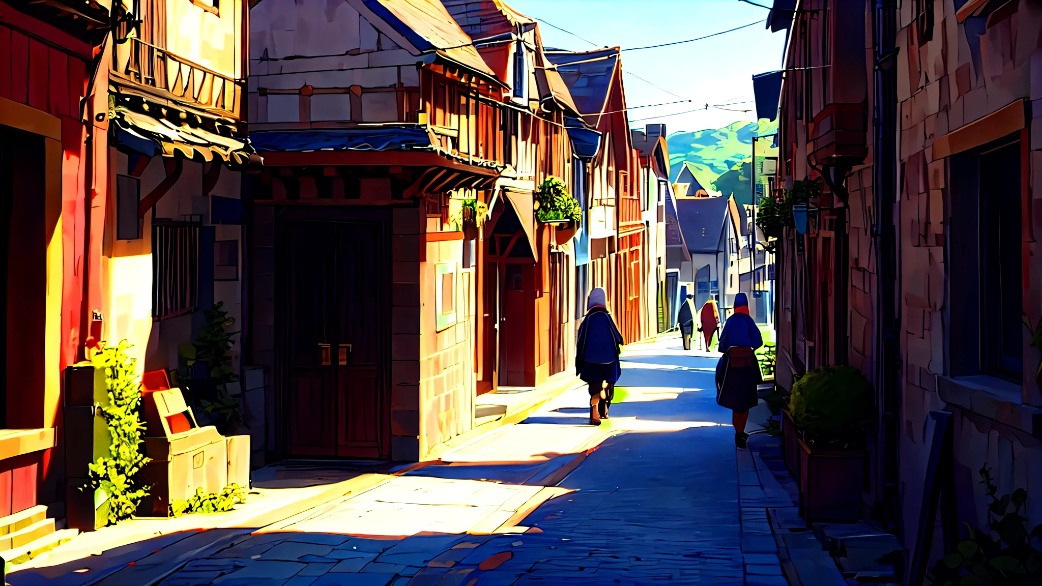 Entrance in front of the village, people walk in