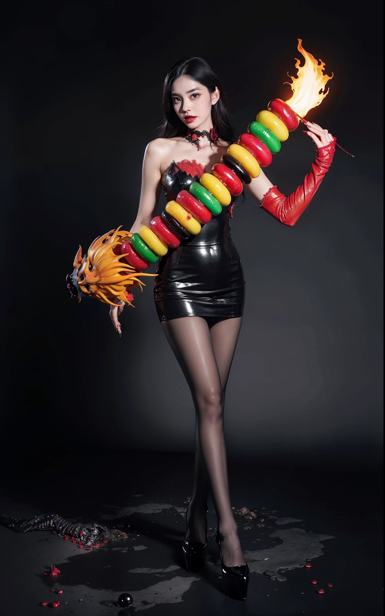 Detailed image quality,pandora witch,wing, Succubus主题,堕落Angel,Excellent,scary,secret horror,tentacle,have eyes,uncanny valley effect,little beast blood moon,skeleton,vampire,Hellfire,dark queen,Angel,Succubus,glossy pantyhose,Wear black high heels,a chinese dragon