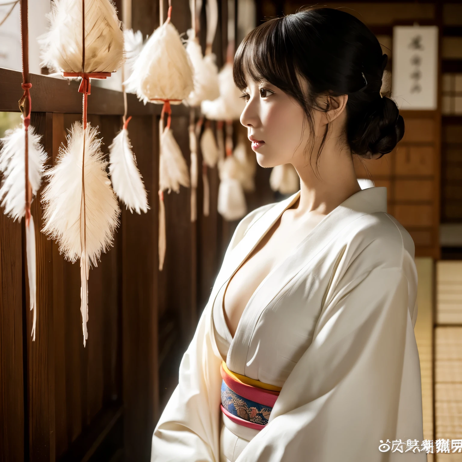 (A super cute S-class girl with no clothes on at the shrine)、 Beautiful white shirt and red skirt、And her chest was exposed、The whole body was bound with a red rope.、Beautiful nipples、 Under his bald hakama he is restrained with a red rope Barefoot visible、 Beautiful hakama kimono、 Complex、 (Highly detailed photos of CG Unity 8K)、 (The nakedness of S-class girls is very cute in every detail)、 (Photo realistic)、 ((S-class girl))、 ((highest quality))、 Ultra-detailed、 masterpiece、 (Round eyes)、 Audience、 A woman with a gentle personality、 Very beautiful straight bob hair、 Bright photo、 Fresh ultra-real person、 20-year-old、Staring at me in embarrassment