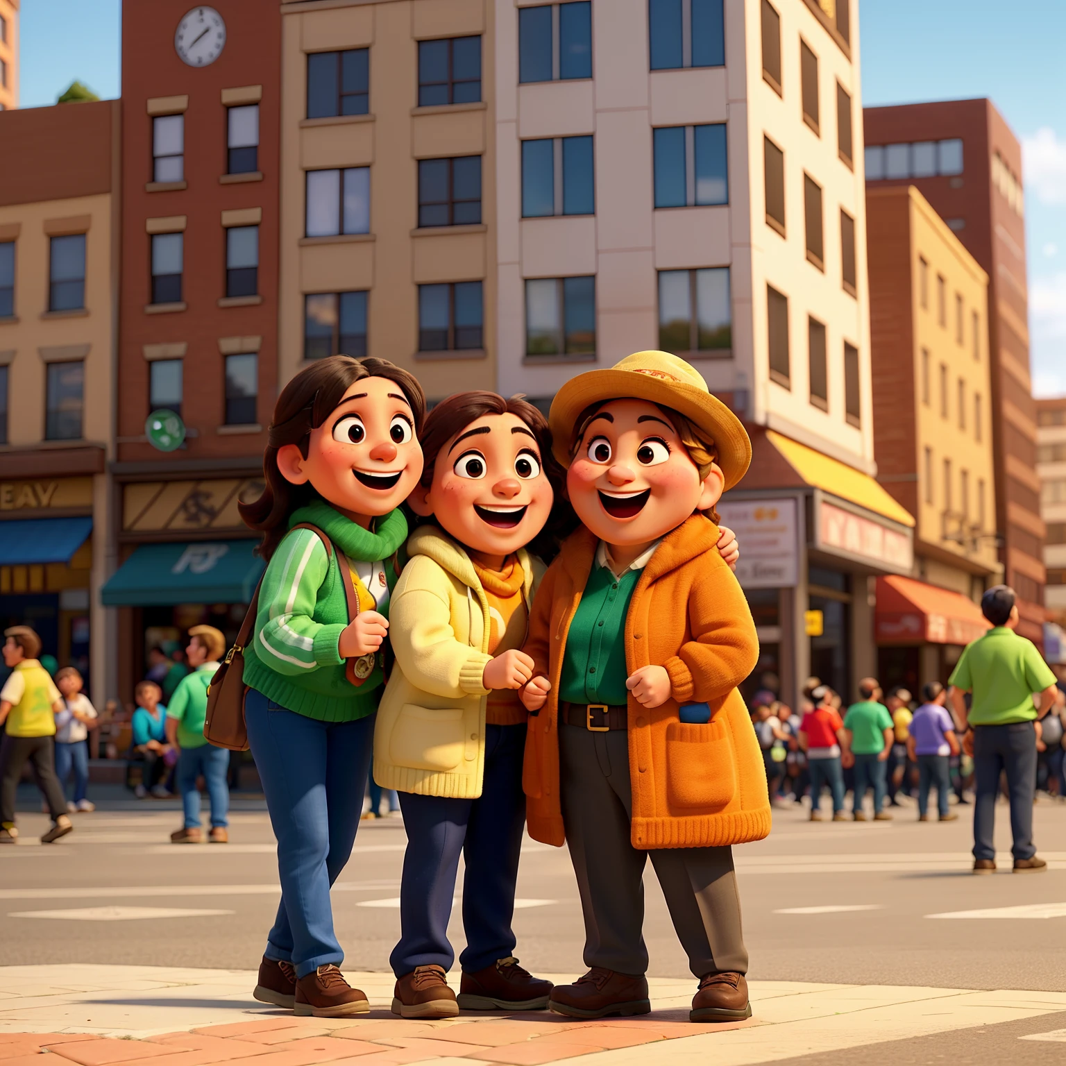 Amidst the bustling street, a vibrant crowd gathers, their collective laughter echoing off the brick buildings. The sun casts a warm golden glow on their faces as they share a hearty chuckle, the sound of their joyful guffaws intermingling with the gentle hum of conversation. People of all ages and backgrounds come together, their differences melting away in the shared experience of merriment. The laughter is contagious, drawing in passersby and even eliciting a smile from the grumpiest of onlookers. The energy is infectious, lifting the spirits of all who are present, creating an atmosphere of camaraderie and unity.
