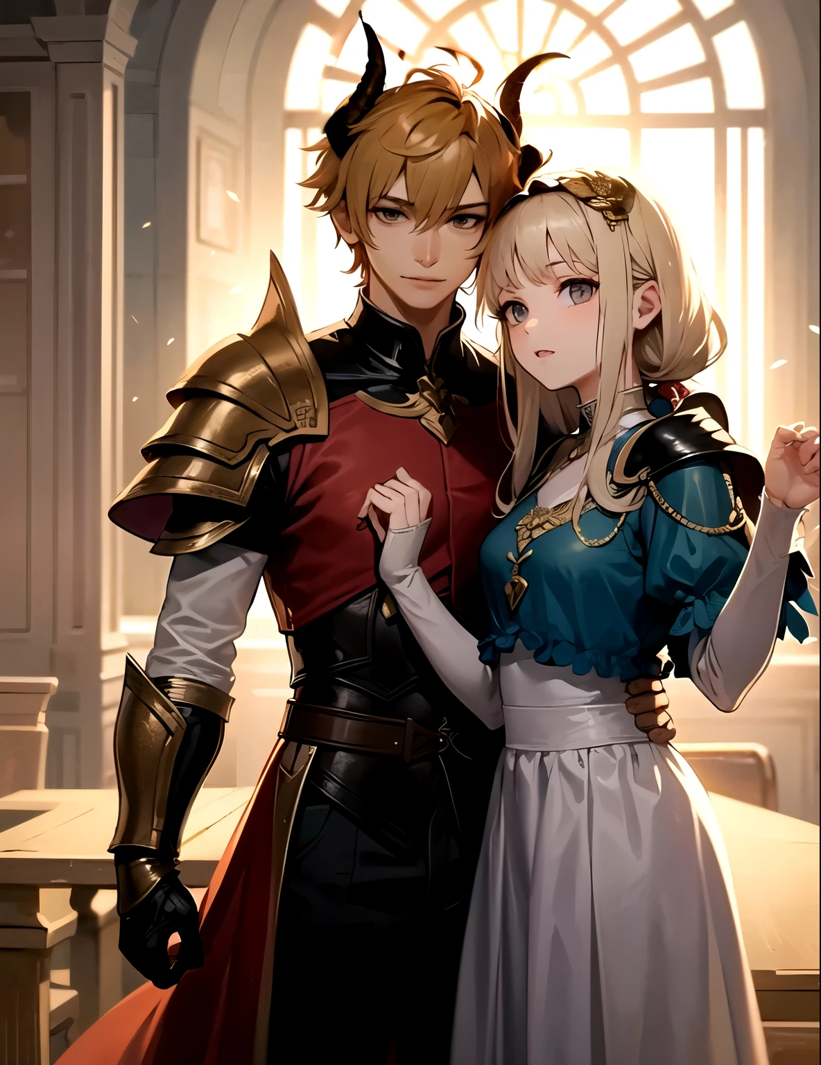 Horns on the head，obvious angle，Symmetrical angles，dragon horn，devil horns，horn，Beast horns，gold的dragon horn，dragon horn，gold，红色与gold的反光