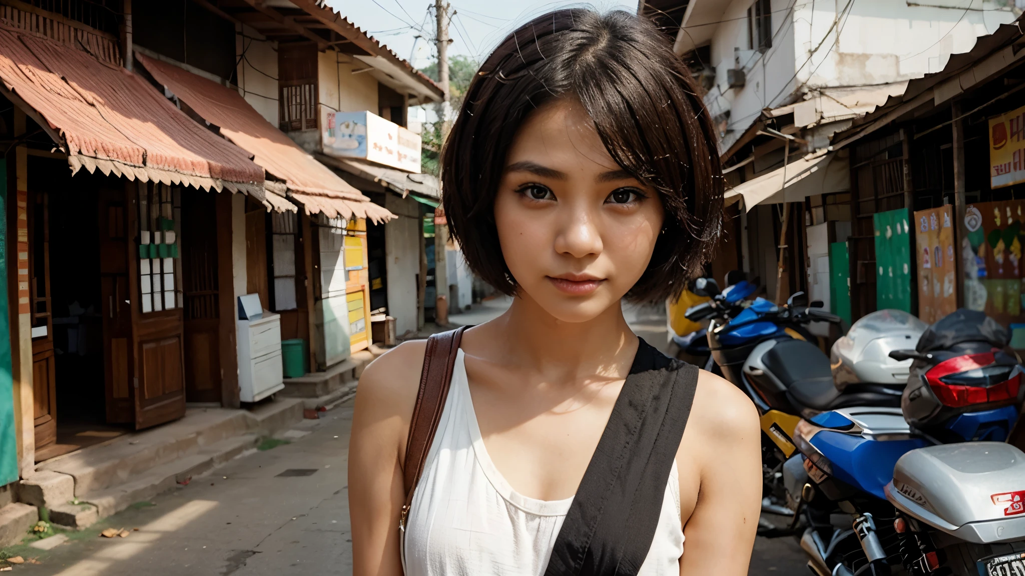 beautiful girl,Thai people,short hair,