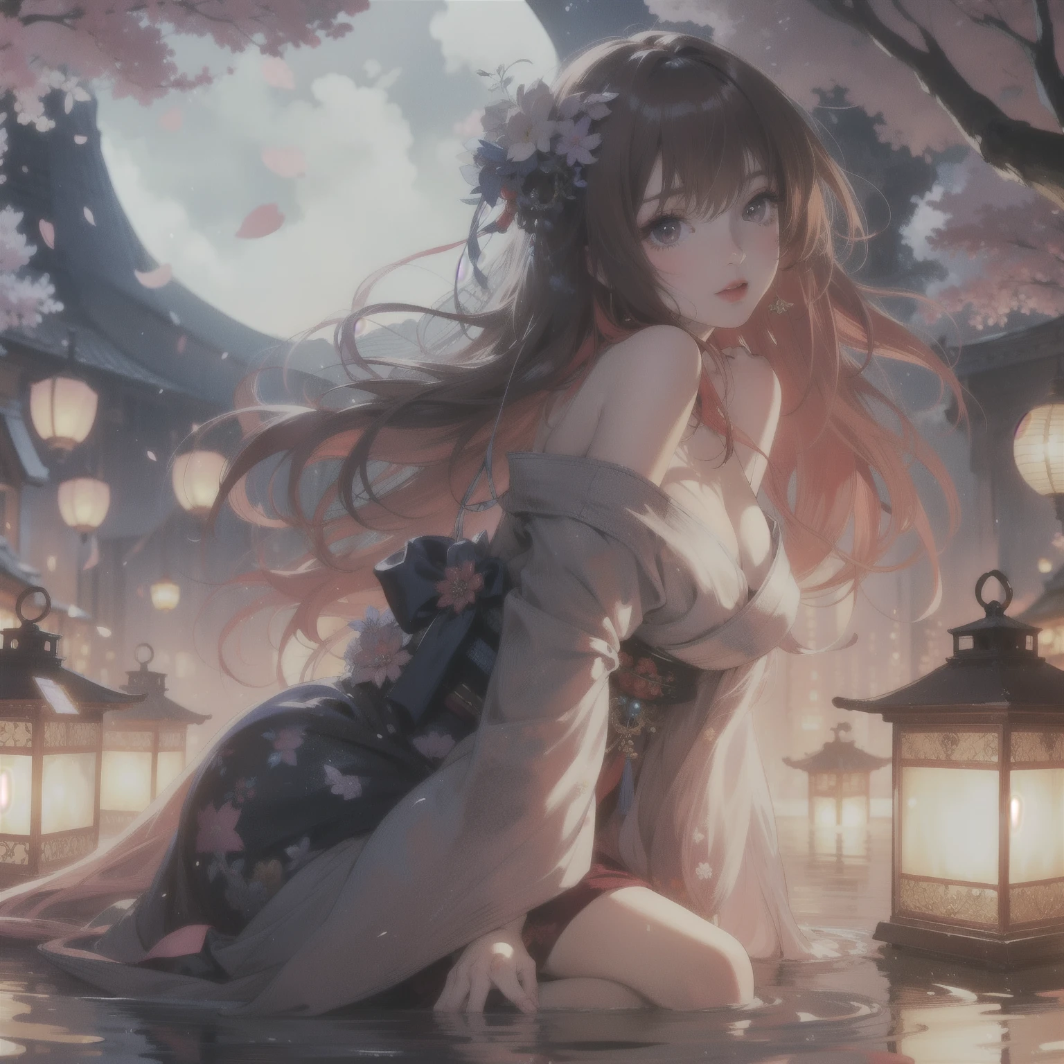 sit on the floor，Anime girl with lantern in the background, Beautiful anime, anime art wallpaper 4k, Anime Art Wallpaper 4k, anime art wallpaper 8k, Beautiful anime girl, anime style 4k, anime wallpaper 4k, anime wallpaper 4k, 4k anime wallpaper, night nucleus, Beautiful anime artwork, Beautiful anime art, Beautiful anime woman