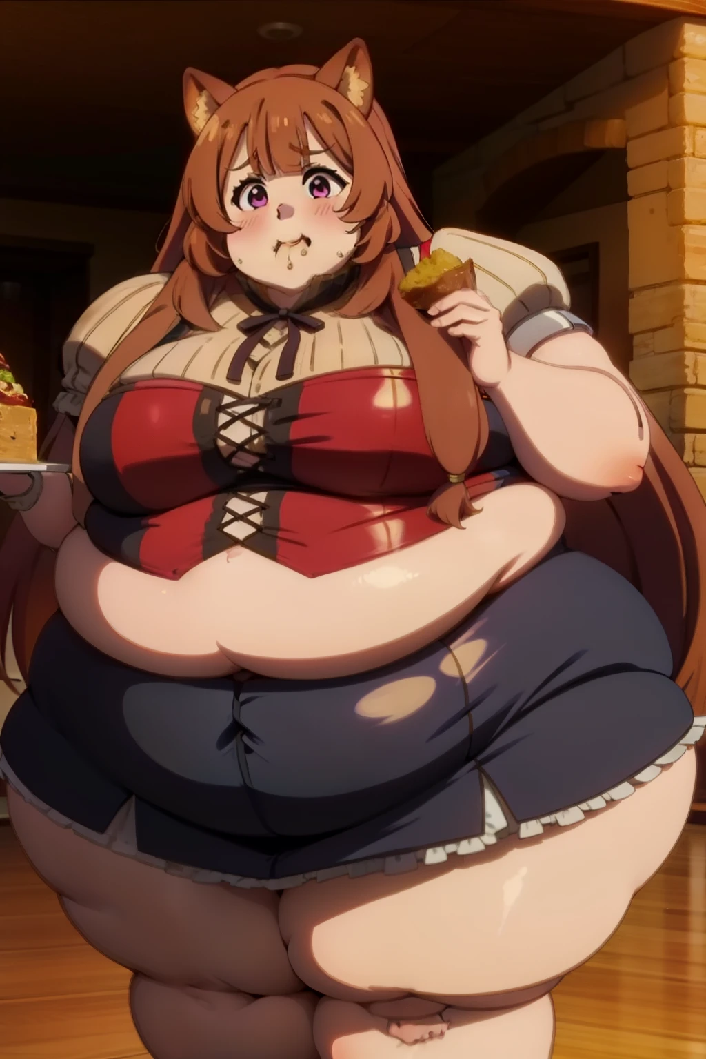 Fat Raphtalia, obese, super obese, stealing food, food addiction, evil