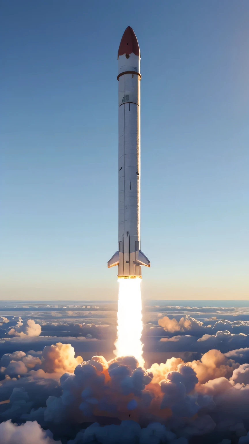 a huge rocket in the sky, hyper realistic