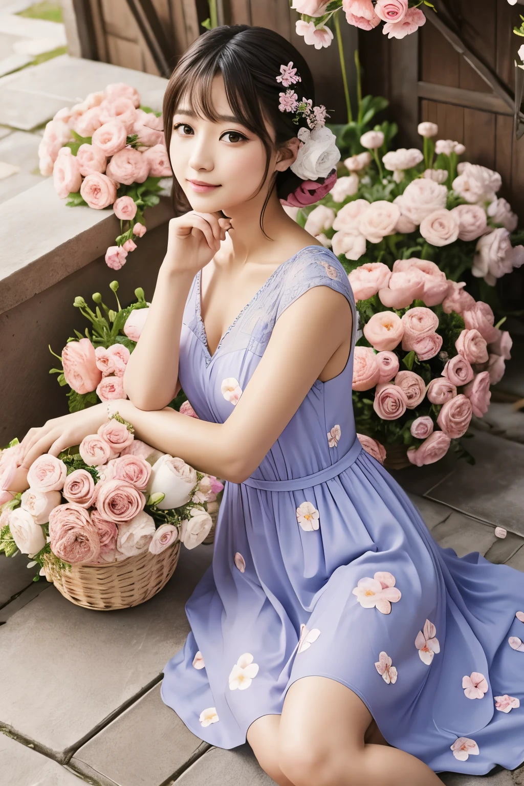 draw flowers: ranunculus, violets, peach blossoms, cherry blossoms
