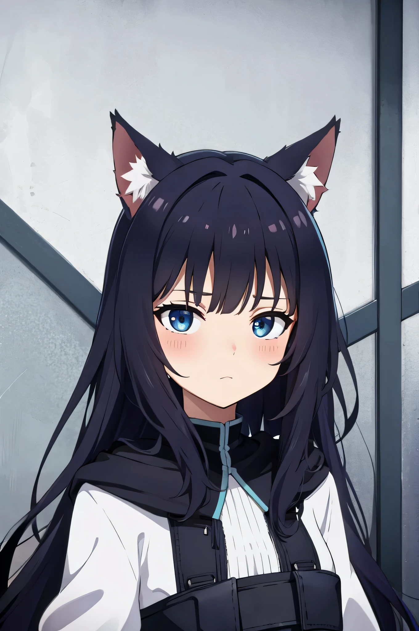 Anime girl with wolf ears and tail, Black hair, high quality, best quality, 4k, masterpiece, 2k,