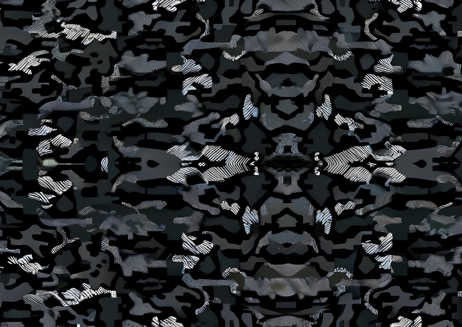 a close up of a camouflage pattern with a black background, digital camo, camouflage, pattern, camo made of teeth, camo made of out teeth, military design, glitched pattern, grey snake scale skin, camouflage scheme, repeating pattern. seamless, repeating pattern, complex pattern, camo, on a gray background, backdrop, seamless pattern, seamless, the background is black