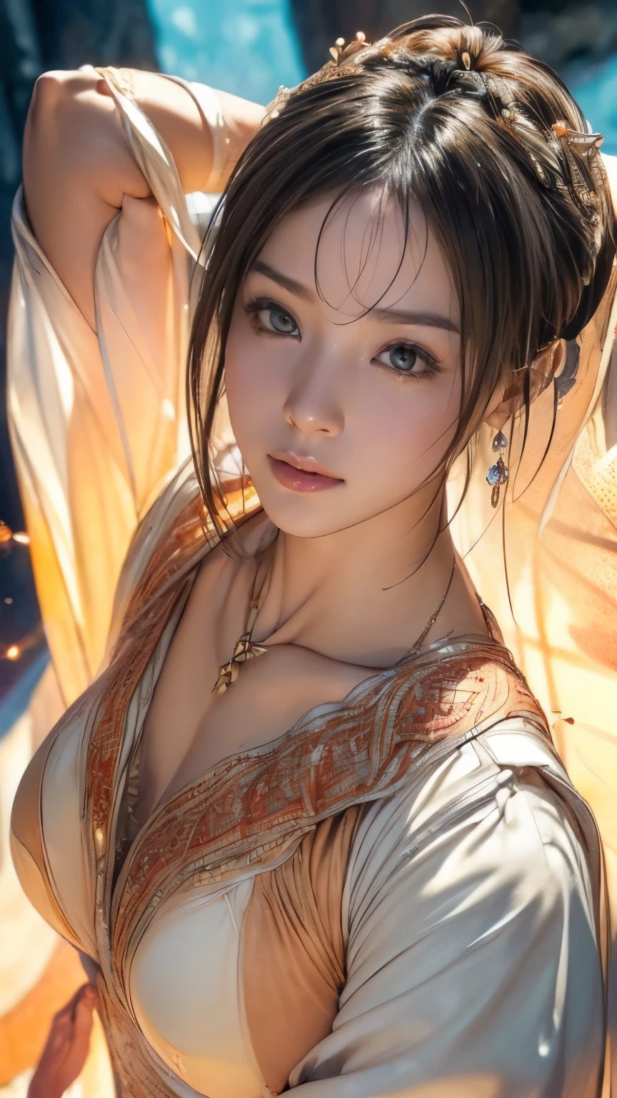 (best quality,ultra-detailed,realistic:1.37),(Korean:1.1)(beautiful detailed dress,adult,woman,detailed description),(beautiful detailed woman,beautiful Chinese background,exposed collarbone),(black eyes,natural eyes,realistic facial features,beautiful leg line),(sexy,full body photo,realistic body proportions,accurate eye ratio),(frontal photo,realistic and slender face), nude cloth