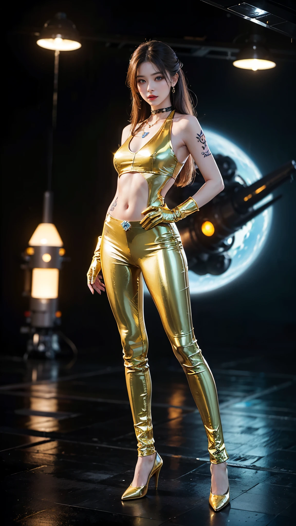 April O'neil wearing only a long transparent yellow jacket solo, short wet messy brown hair, brown eyes, 8k, ((full-body)), cleavage, (best quality:1.2), detailed face, smooth soft skin, big dreamy eyes, beautiful intricate coloured hair, symmetrical, anime wide eyes, soft lighting, concept art, full body portrait, yellow heels, shoes visible, cowboy shot, face view, ass view, puffy nipple, no background