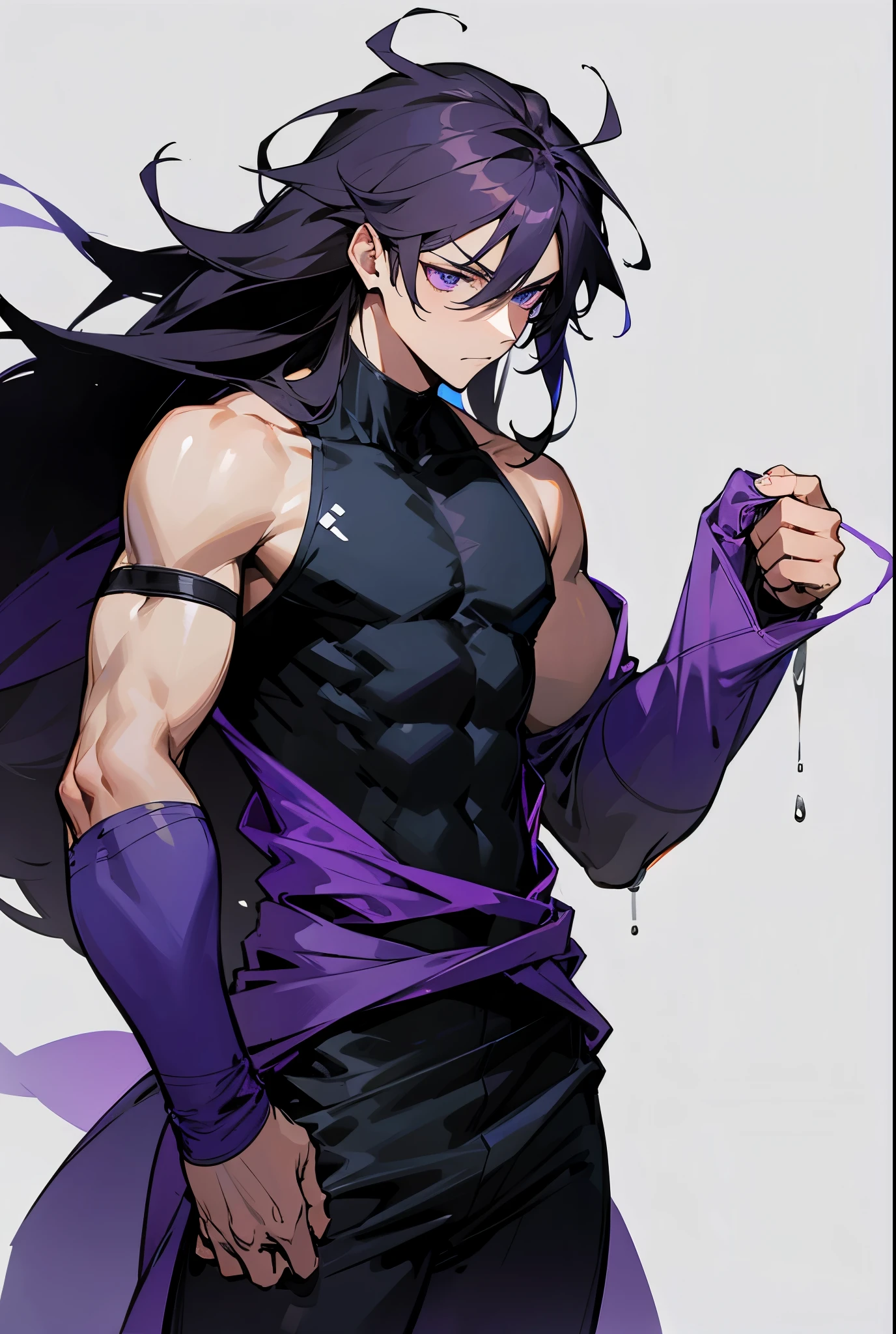 cool anime assassin shirtless guy with black pants and accessories with a katana sword --auto