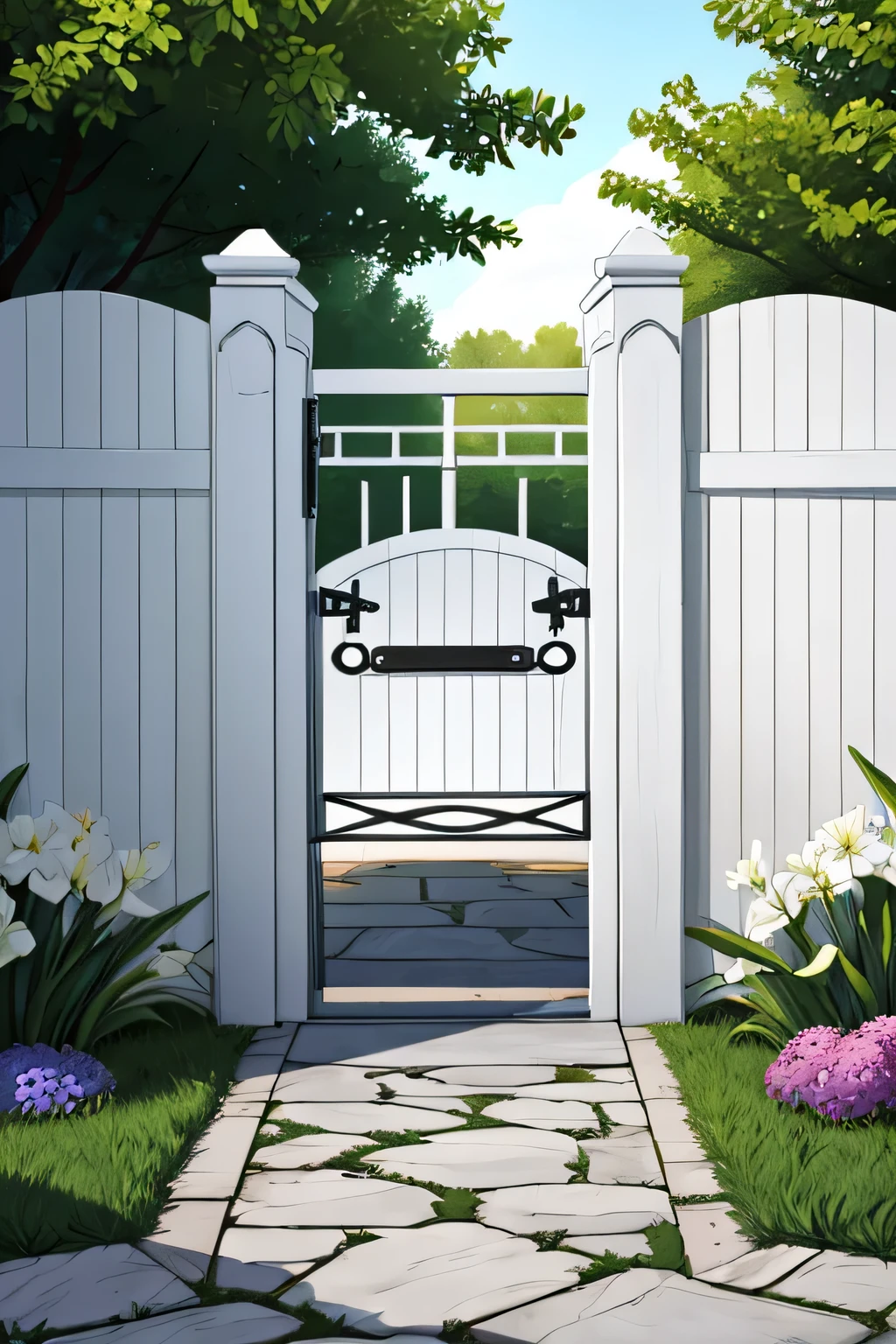 a gate in the backyard, Desenho em preto e branco, estilo de livro para colorir