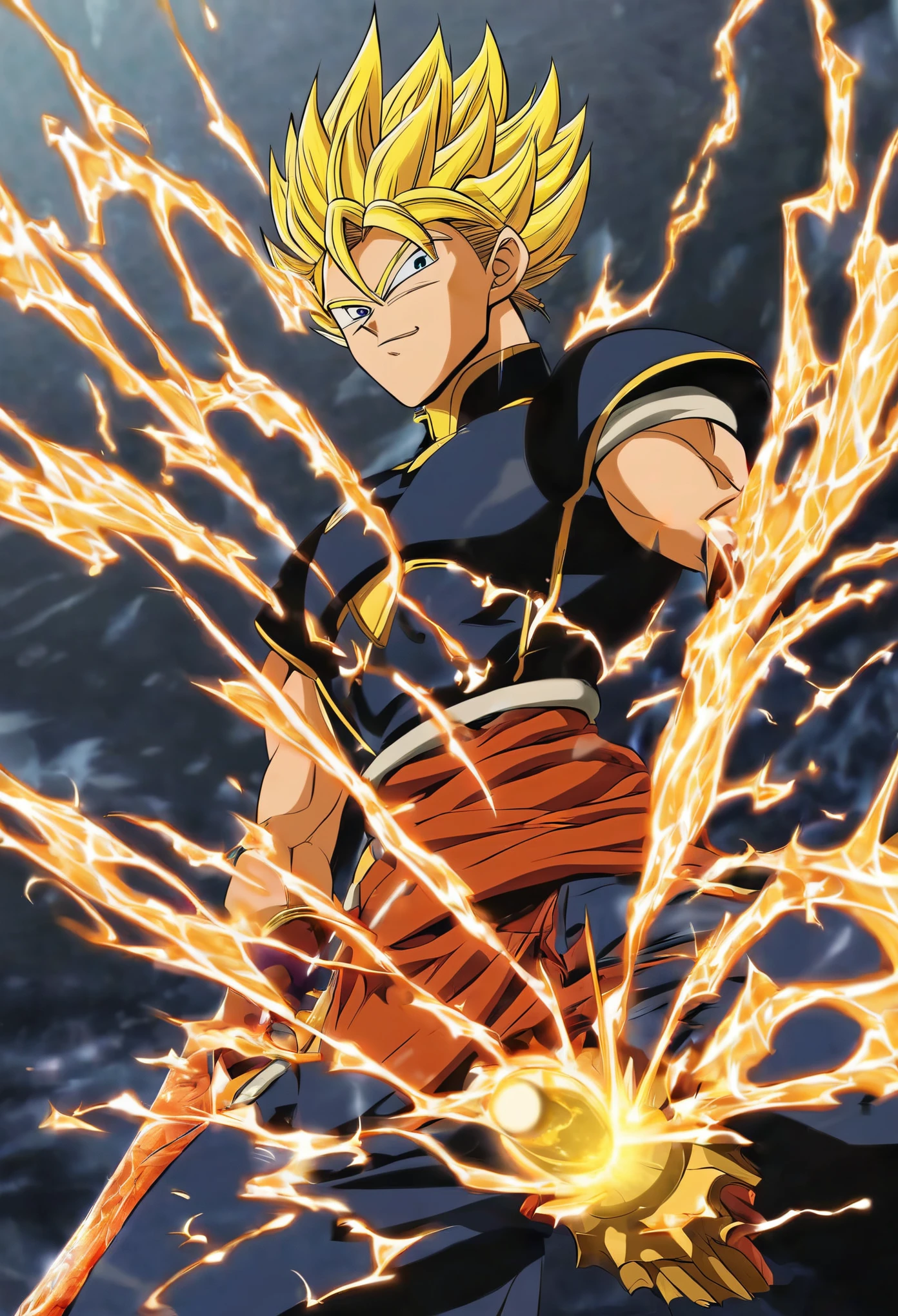 Prepare for a visual feast with the Black Demon God, um ser com um rosto bonito e olhos vermelhos penetrantes. Em seu estado transformado, ele irradia extremo instinto e poder, Creating An Epic Anime About This Energy Man. See how he controls fire and lava in stunning anime art that will leave you in awe. This concept art is straight from the Dragon Ball Universe, with a manga-style 8k wallpaper that will transport you to another dimension. Prepare-se para se surpreender com esta arte de anime digital detalhada, presenting the ultimate fusion of style and power.