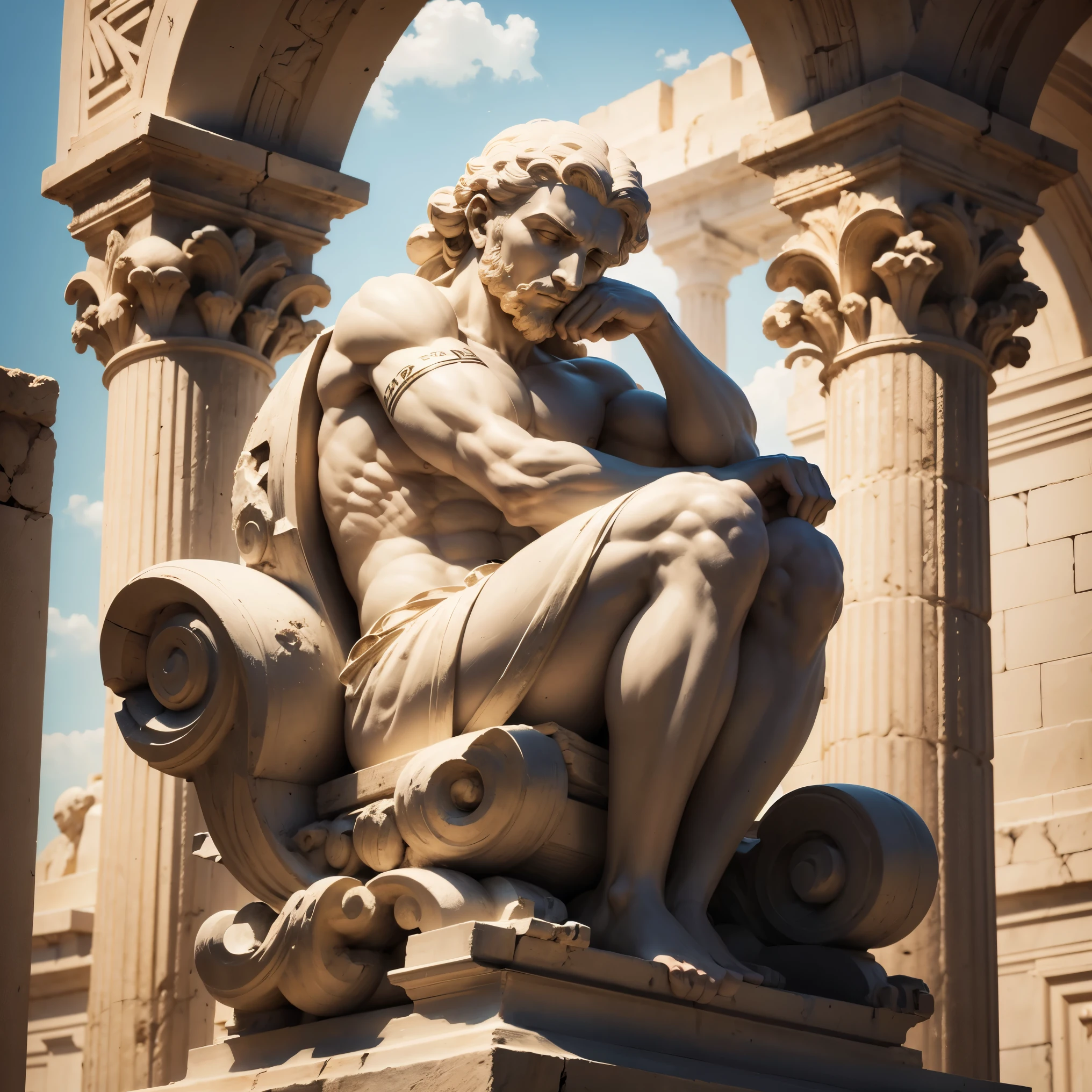 a logo for a business of a thinker in the greek style