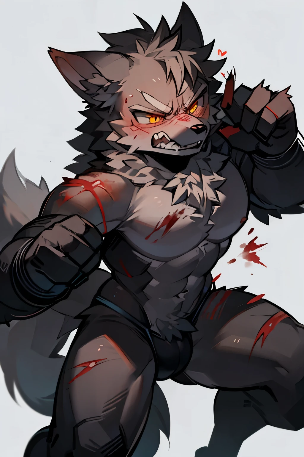 gray wolf，abdomen，Combat Damage，blood，angry expression