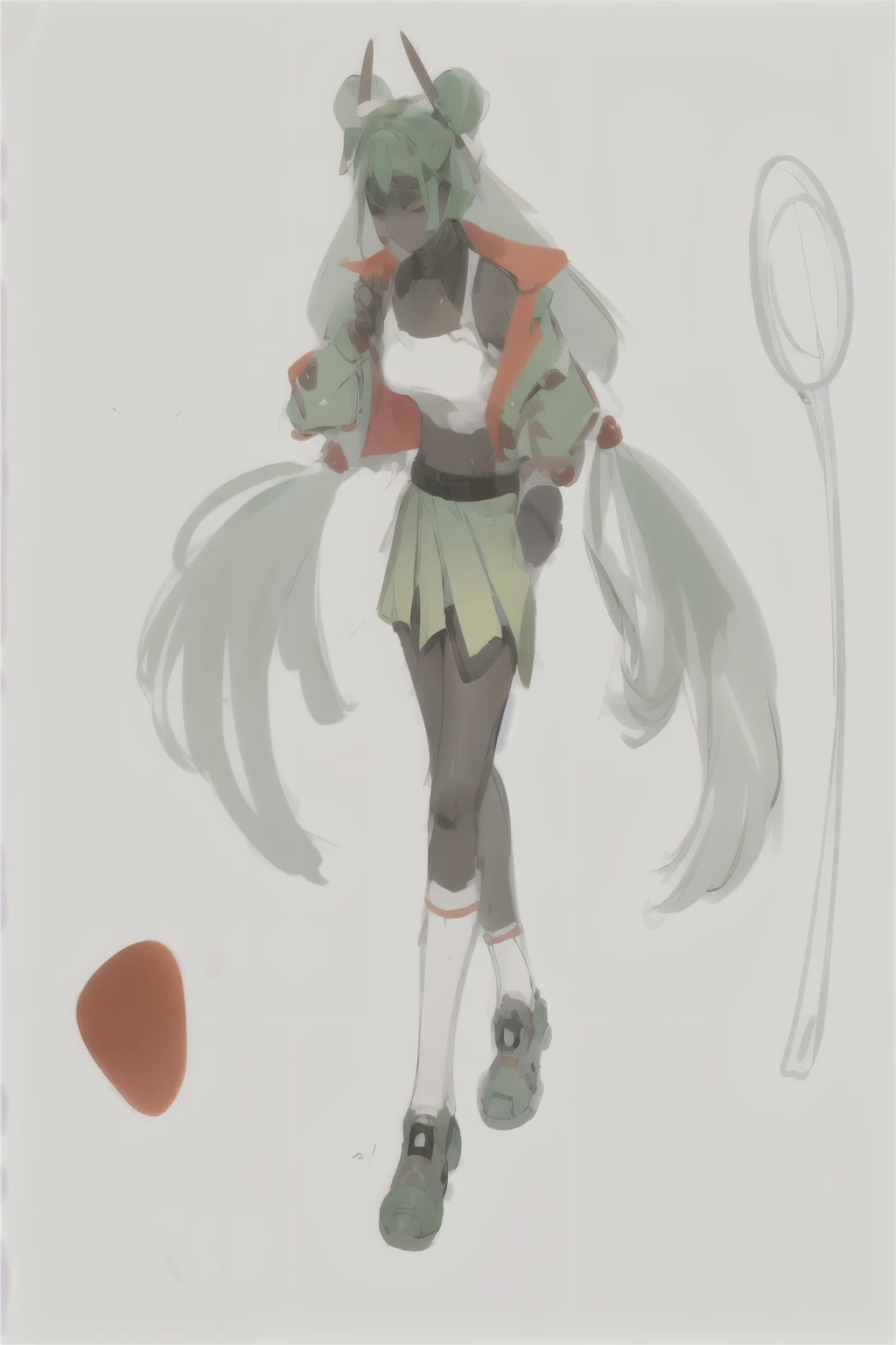 There is a painting,It depicts a woman holding a tennis racket, Inspired by Reiko Ikemura, Inspired by horse studies, Inspired by Prue, Inspired by Nanaru Koide, future, Lucio as a woman, Akali, , eager character, whole body concept, game art!!, Paluto's, rough art style