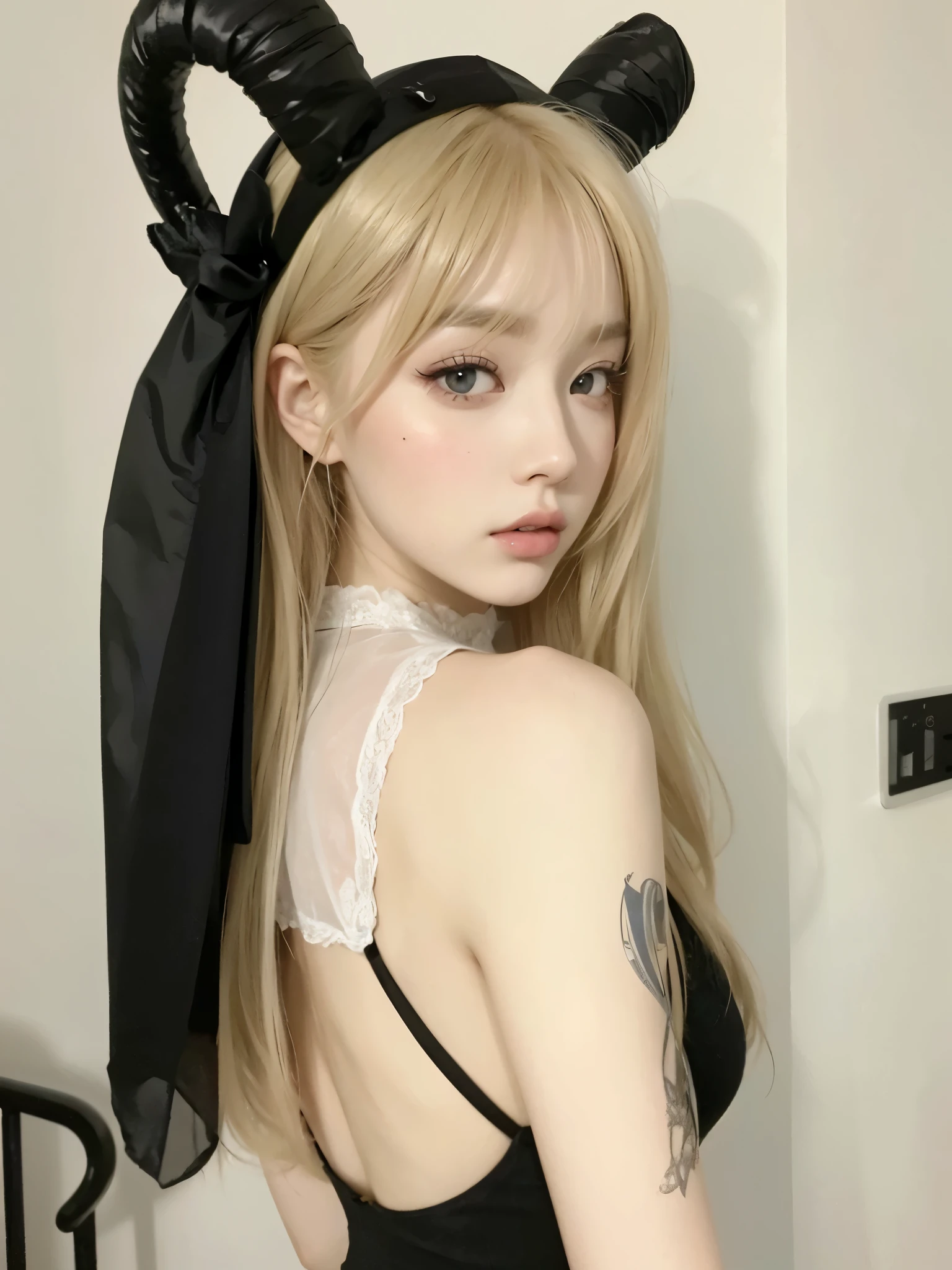 Blonde woman with long hair holding a white cell phone., retrato de kim petras, maquillaje popular de corea del sur, Retrato de Jossi de Blackpink, Parque Roseanne de Blackpink, ulzzang, maquillaje coreano popular, cruel korean gothic girl, ava max, con el pelo largo y blanco, inspirado en Yanjun Cheng, bella delfina, kim taejin