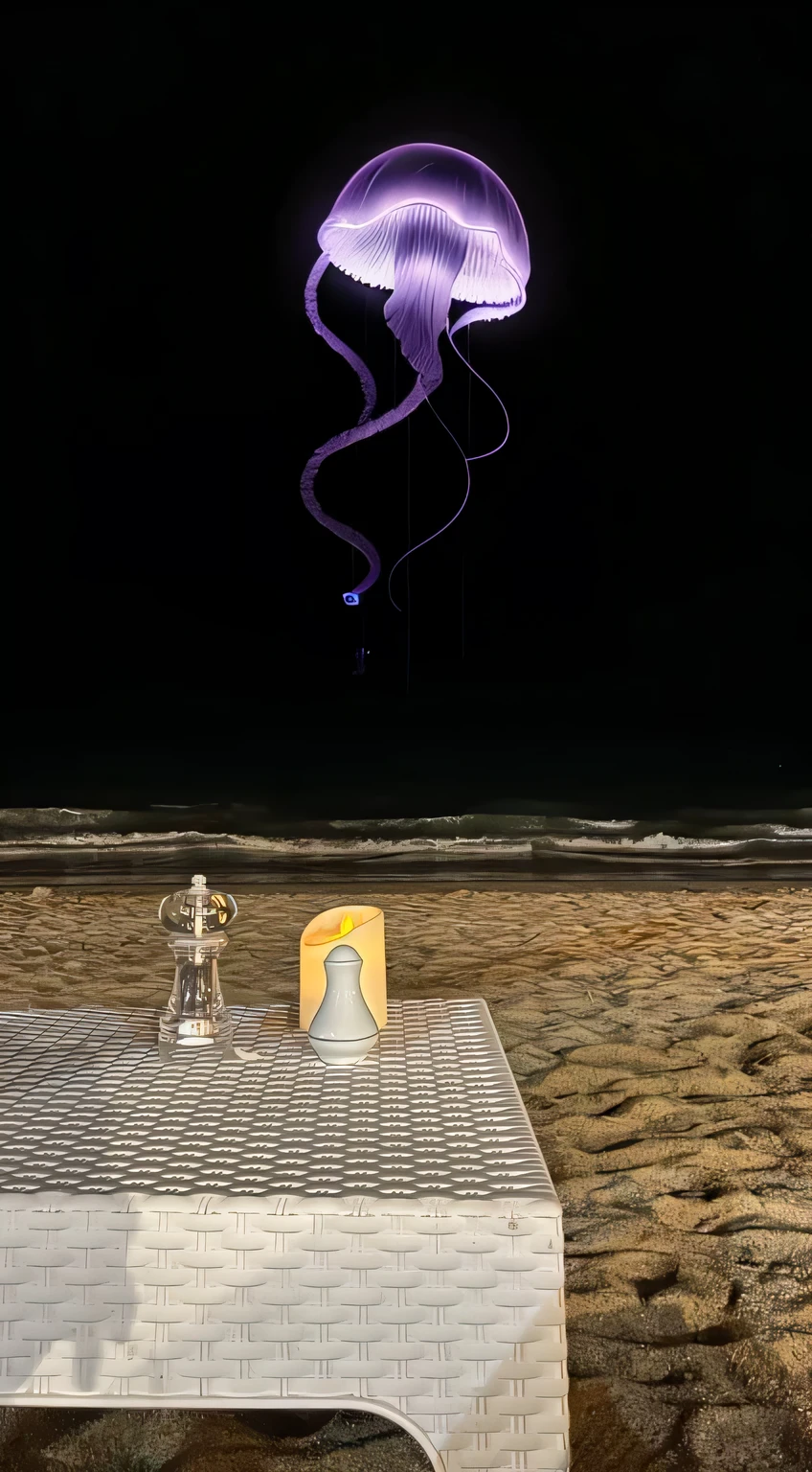 big glowing jellyfish, purple-blue