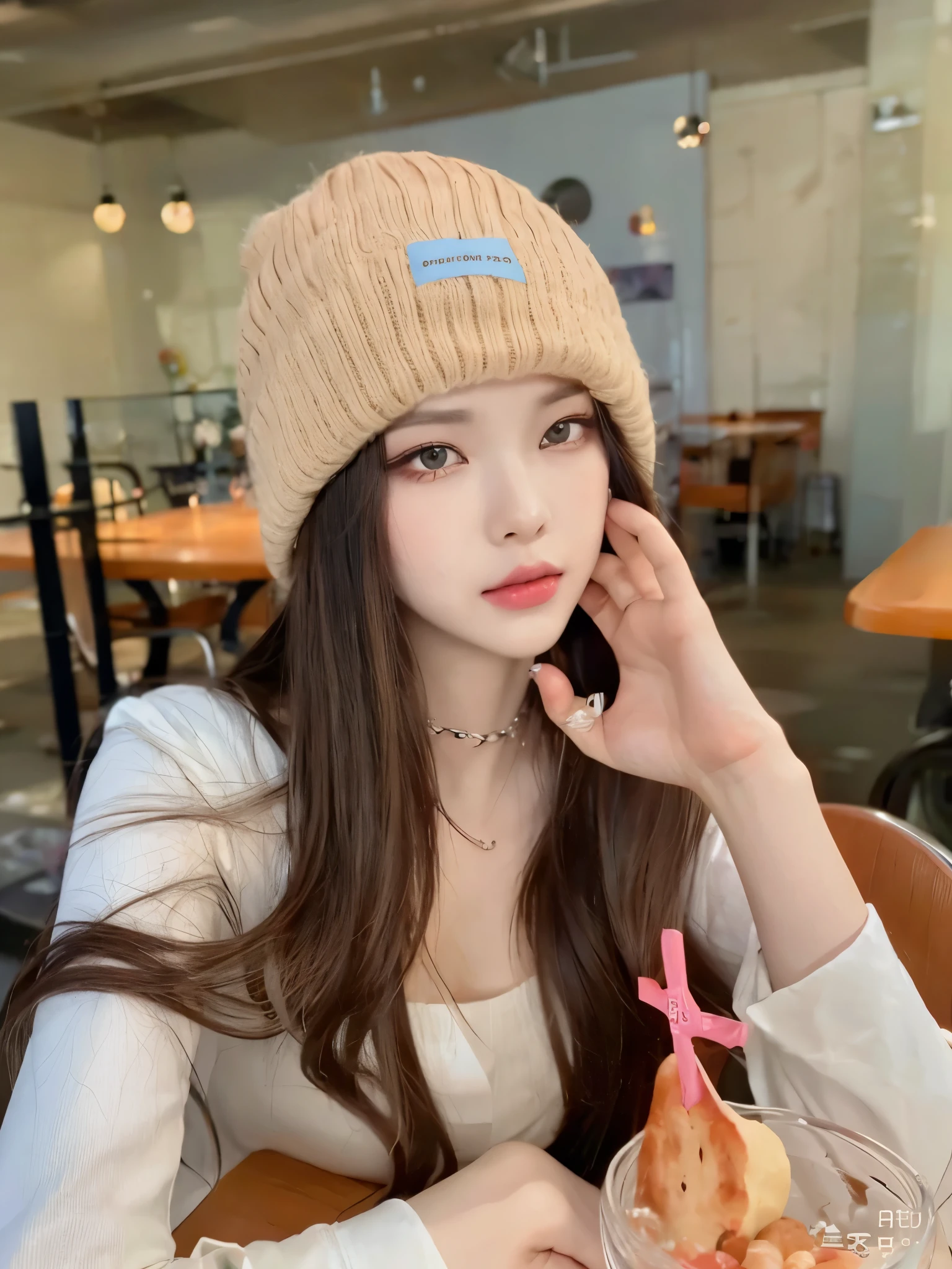 Un primer plano de una mujer con el pelo largo y negro, Karina de AESPA, Retrato de Karina de AESPA, Karina de AESPA, Karina de AESPA, maquillaje popular de Corea del Sur, Karina de AESPA, Retrato de Karina de AESPA, Tono de piel rosa pastel, Karina de AESPA, maquillaje coreano popular