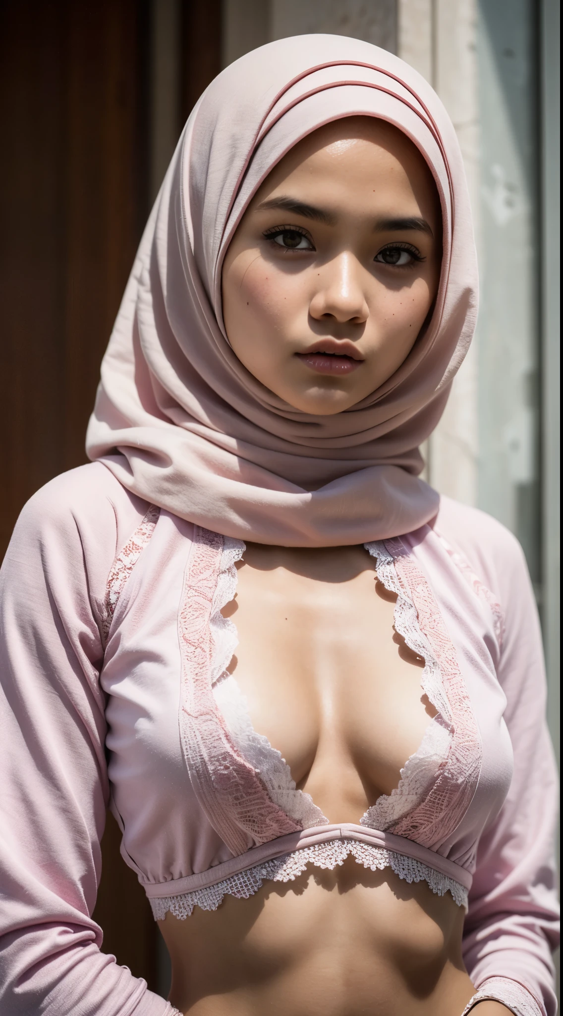 ((Flat Chest)), Naked, Angry pose, Angry face, (((HIJAB MALAY GIRL))), masutepiece, High quality, UHD 45K, Realistic face, Realistic skin feeling , A Malaysia Lady, 8 , , Very cute and baby-like face, (((FLAT CHEST))), (MATRIX WORLD), ((look In front at the camera and SADNESS)), ((())), (((CUTE GIRL))), ((BROWN PASTEL LIPS)), ((PASTEL LACE)), ((CHUBBY)), ((UNDRESS)). Brown, Flat Chest