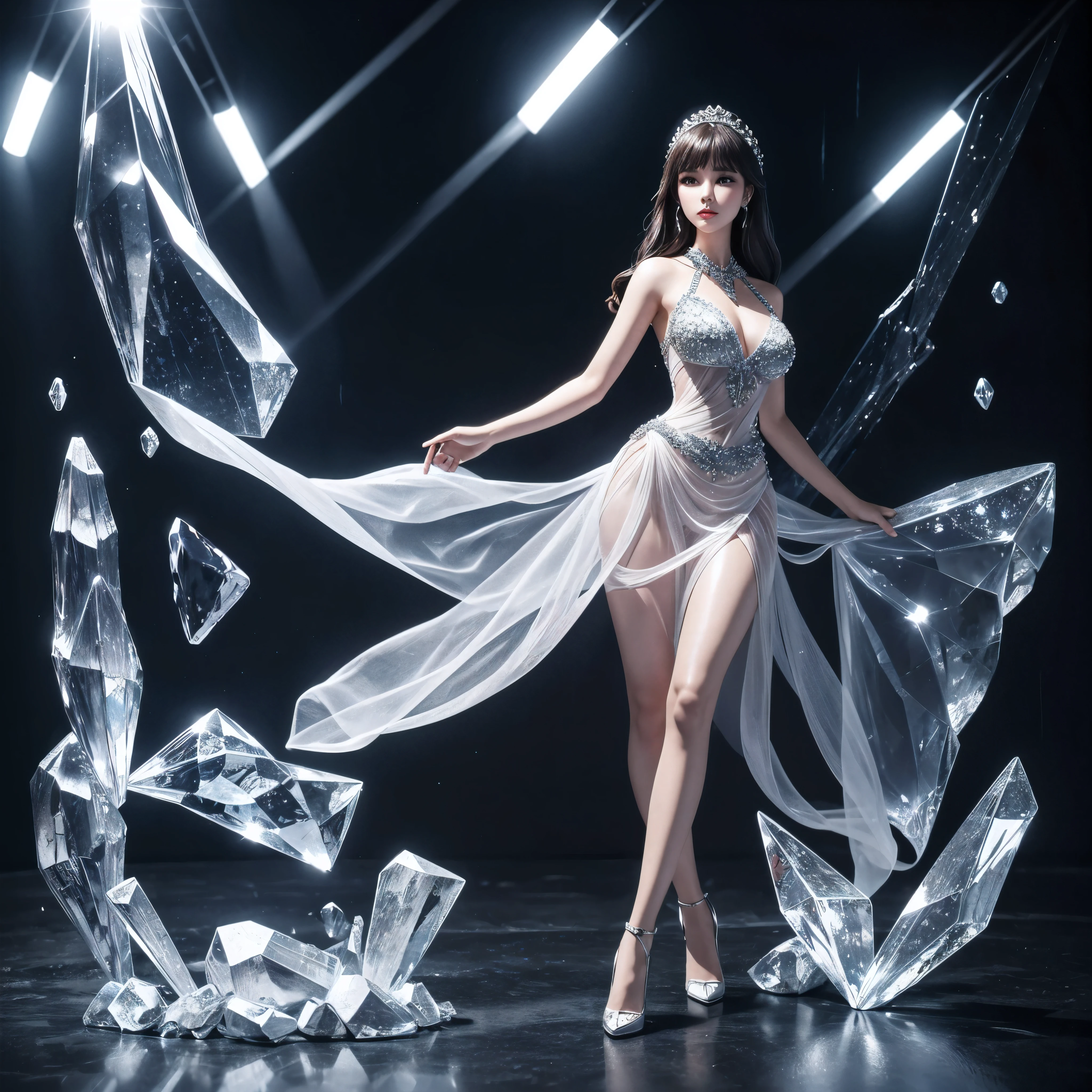Una figura de cristal de una mujer de cuerpo entero., en el interior hay luz y vida --auto --estilo realista-exclusivo
