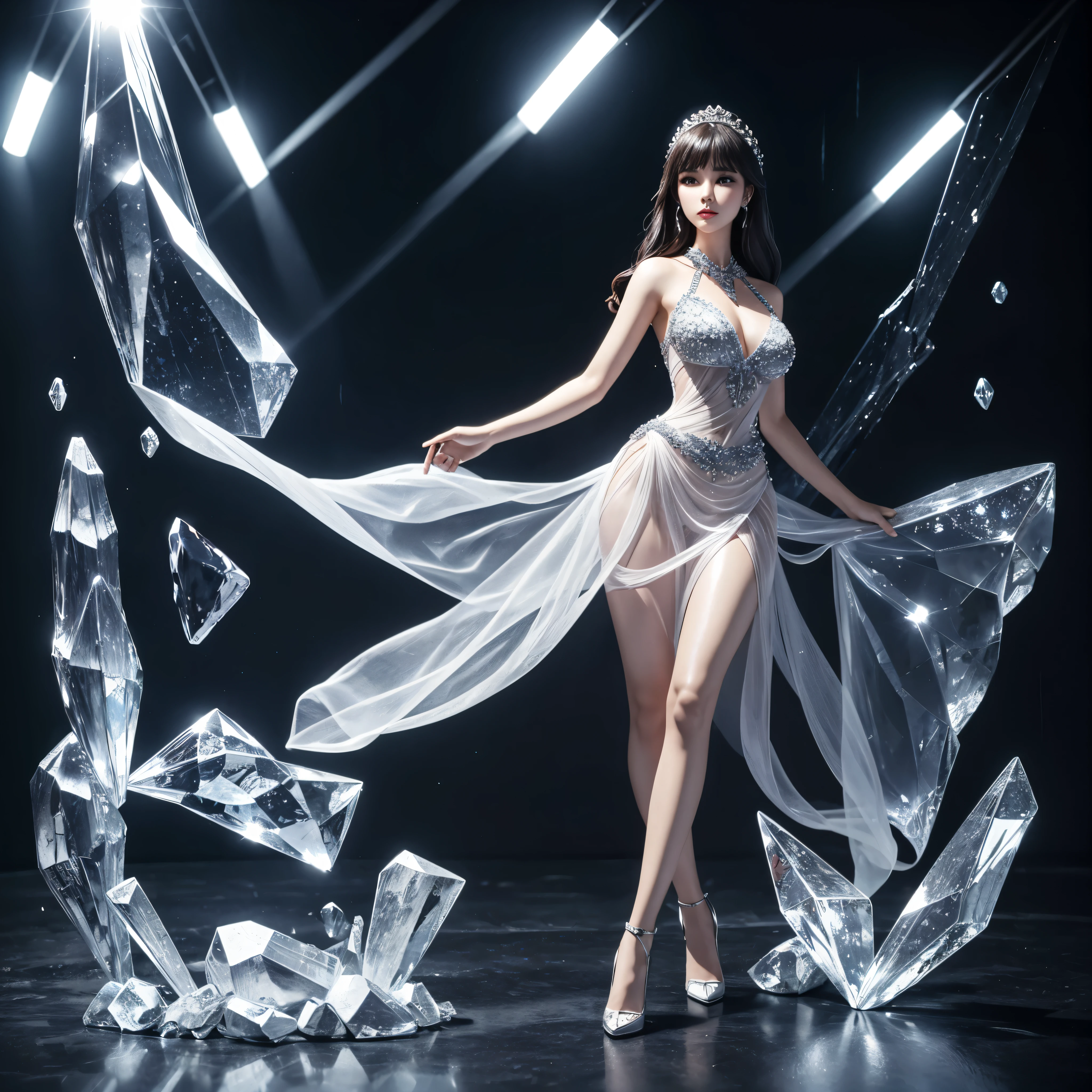 Una figura de cristal de una mujer de cuerpo entero., en el interior hay luz y vida --auto --estilo realista-exclusivo