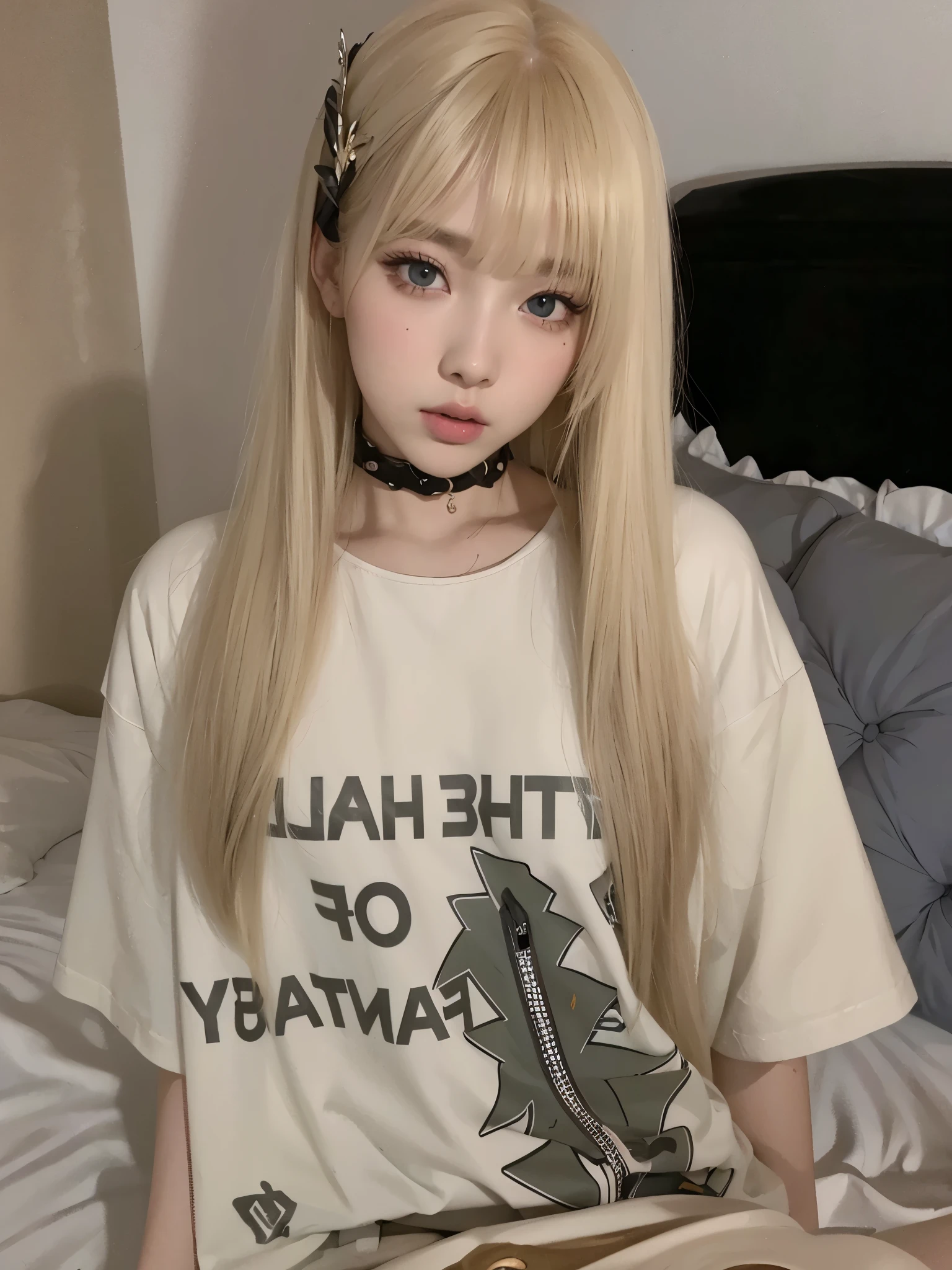 Blonde woman with long hair holding a white cell phone., retrato de kim petras, maquillaje popular de corea del sur, Retrato de Jossi de Blackpink, Parque Roseanne de Blackpink, ulzzang, maquillaje coreano popular, cruel korean gothic girl, ava max, con el pelo largo y blanco, inspirado en Yanjun Cheng, bella delfina, kim taejin