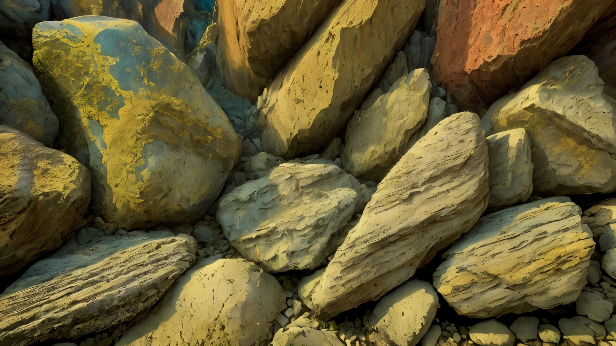 (best quality,4k,8k,highres,masterpiece:1.2),ultra-detailed,(realistic,photorealistic,photo-realistic:1.37),rocks,solid rocks,weathered rocks,fine-grained rocks,smooth rocks,rough rocks,stacked rocks,jagged rocks,natural rocks,stone wall,rocky surface,natural texture,harmony of rocks,geological formation,beautifully preserved rocks,earth-tone rocks,dark-colored rocks,subtle color variations,marbled rocks,vivid natural colors,light reflecting on rocks,shadows on rocks,grandeur of rocks,sturdy rocks standing tall,impressive rock structures,cracks in rocks,artistic arrangement of rocks,geometric patterns in rocks,contrast of textures,imposing rocks against the sky,rock wall permeated with history,texture that tells a story,regal rocks commanding attention,awe-inspiring rock formations,striking display of nature's power,peaceful tranquility of rocks,oasis of serenity among the rocks,natural erosion,ageless beauty of rocks,unchanged throughout time,sculpted by nature's hand,ancient wisdom encapsulated in rocks,natural masterpiece,splendid formation of rocks