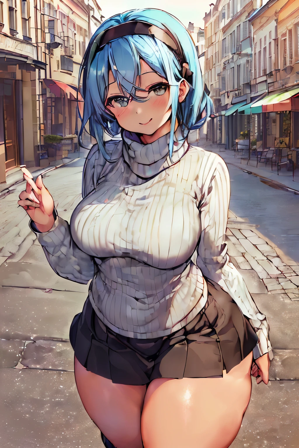 Young girl with blue hair,short straight hair and short bangs (purple eyes),, ((small bushy eyebrows)), wearing gothic lolita clothing, lolicon , (medium large breast, breasts out of blouse), to school, bored look, bored face,, girl sucking penis cum bubbling out her mouth, in a street, girl giving a deepthroat blowjob to male, multiple vignettes
