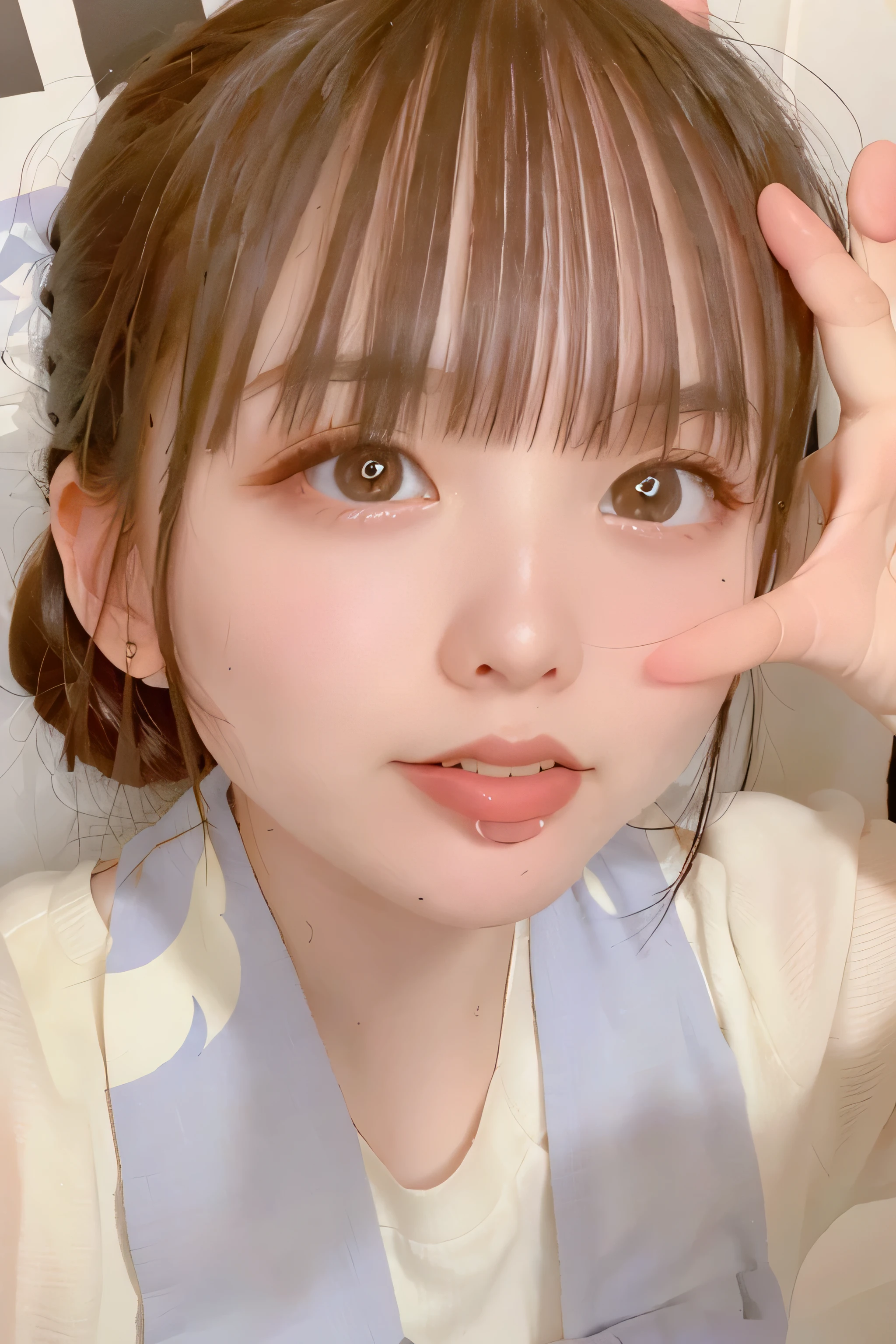 Ulchan-6500-v1.1, (highest resolution, clear_Image 1.2) 、(Beautiful girl with golden ratio face)、(18 year old girl)、(very vivid eyes、wolf eyes 1.2)、wonderful, table top, high detail, lip gloss、very beautiful girl、 alone, beautiful girl like a model、(long sleeve sailor suit、highly detailed pleated scarf, beautiful and detailed eyes, beautifully detailed nose,((((lick your tongue)))、Top quality photo masterpiece、amazing realism photography、Surrealist female portraits by David Hockney and Alphonse Mucha,