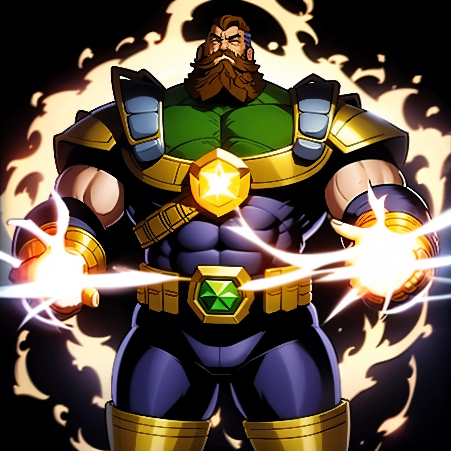 best quality, ultra detailed 90s Marvel cartoon, handsome extra fat man, messy short hair in dark copper color, beard and mustache in light copper color, well detailed green eyes, wearing classic X-man uniform in tanzanite color, gloves belt and icon of an "X" in the middle of the chest in white gold color and with advanced high technology, levitating in the middle of a futuristic city at night, appearing from head to toe, 8k, oled color quality, fire coming out of the hands,