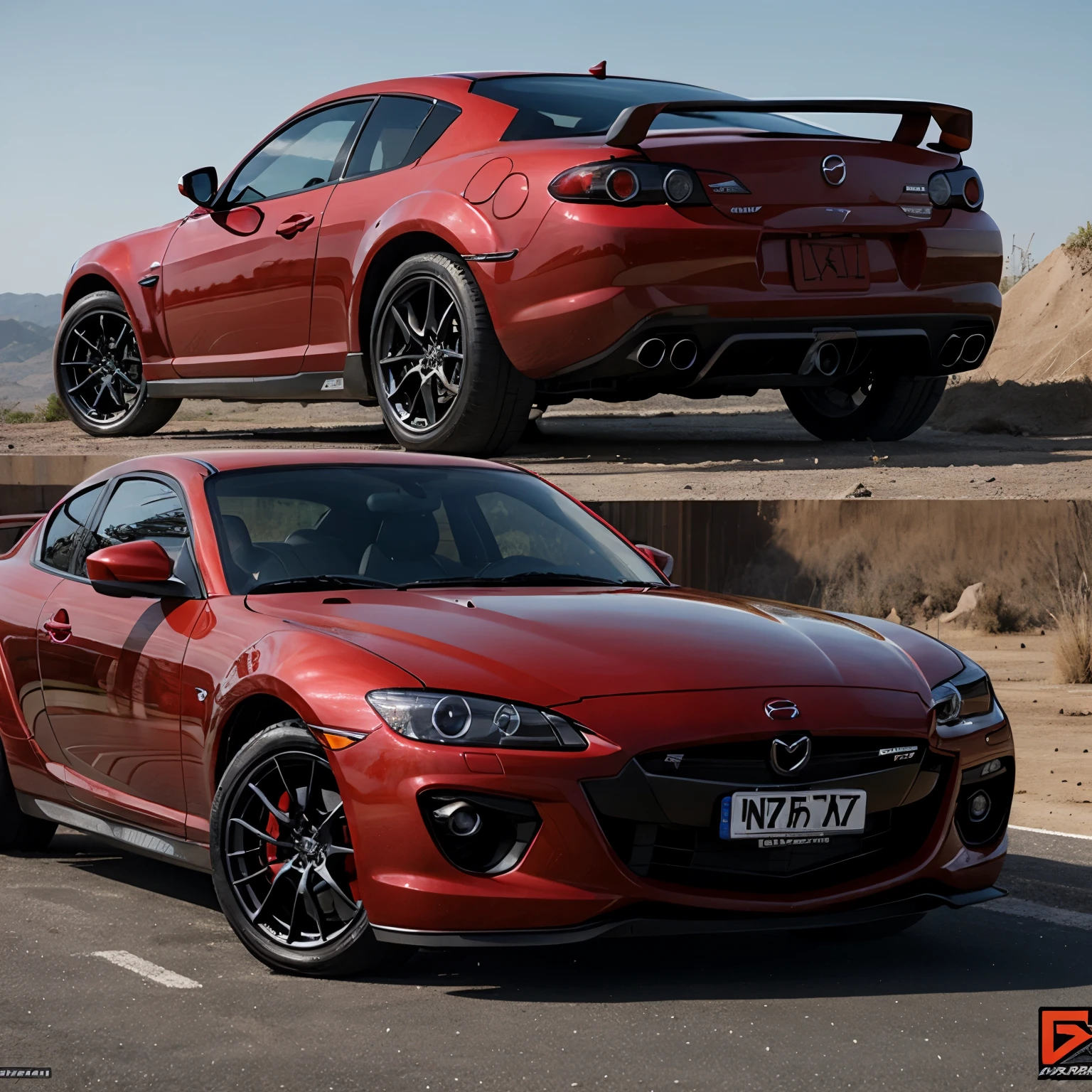 Dibujo de mazda rx8 rojo brillante con detalles del auto marcados