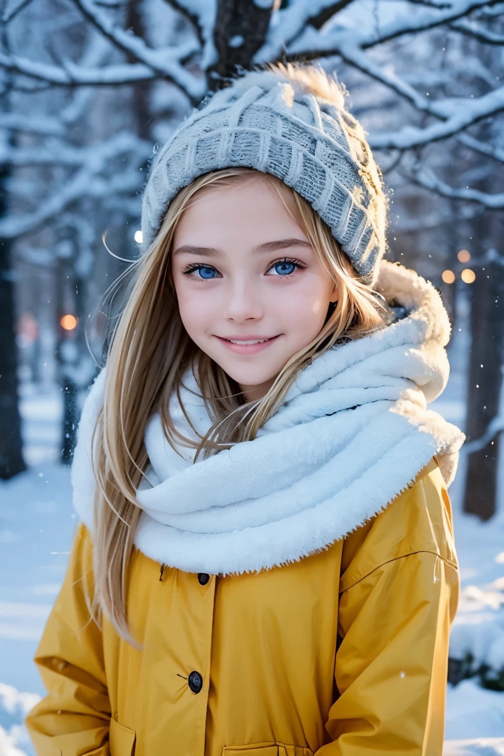 ((AlexiaThompson01R face)). -yeld AlaThompson01R's face emerges from the falling snow, her straight blonde hair capturing the softness of the flakes dancing in the wind. Dressed in yellow winter clothes, her jacket and scarf shine like rays of sunlight against the icy backdrop. His blue eyes radiate joy and his smile lights up the room, breaking the monotony of the cold day. Her body, enveloped by the warmth of her cold clothes, seems energized by the happiness that overflows. Her posture is haughty, as if daring winter to steal her joy. AlexiaThompson01R is more than just a kid in thiddle of a Canadian winter; she is an image of hope and renewal, a radiant light amid the cold darkness.