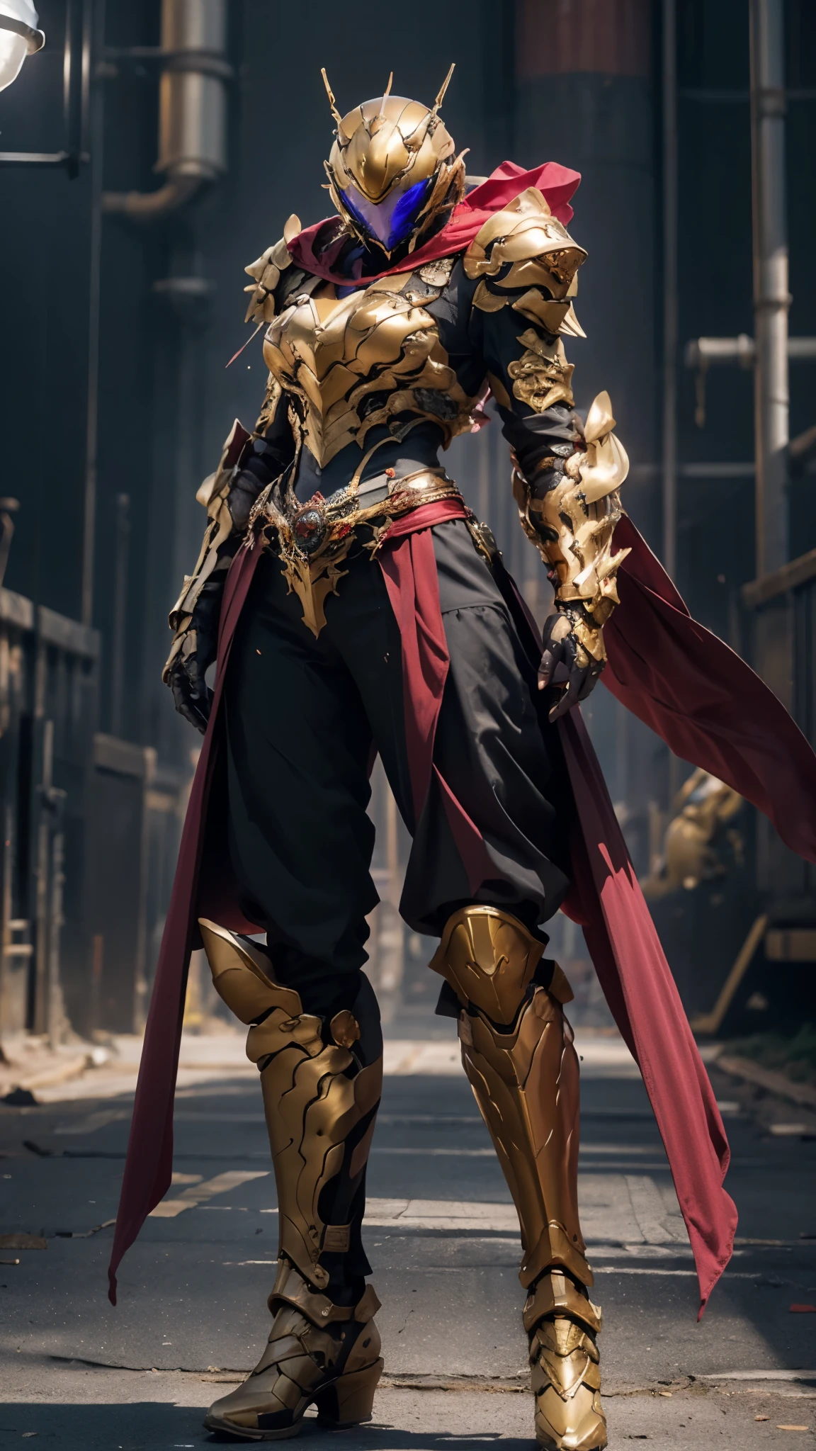 A woman adorned in fantasy-style full-body armor, a crown-concept fully enclosed helmet that unveils only her eyes, a composite layered chest plate, fully encompassing shoulder and hand guards, a lightweight waist armor, form-fitting shin guards, the overall design is heavy-duty yet flexible, ((the armor gleams with a golden glow, complemented by red and blue accents)), exhibiting a noble aura, she floats above a fantasy-surreal high-tech city, this character embodies a finely crafted fantasy-surreal style armored hero in anime style, exquisite and mature manga art style, (Queen bee mixed with Spider concept Armor), ((real woman, beautiful woman, photorealistic, elegant, goddess, femminine:1.5)), metallic, high definition, best quality, highres, ultra-detailed, ultra-fine painting, extremely delicate, professional, anatomically correct, symmetrical face, extremely detailed eyes and face, high quality eyes, creativity, RAW photo, UHD, 32k, Natural light, cinematic lighting, masterpiece-anatomy-perfect, masterpiece:1.5