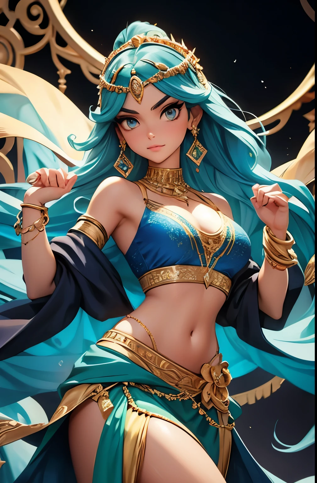 The image shows an illustration of a woman with a high hairstyle and loose locks, llevando gafas de sol amarillas y pendientes de cruz. Viste una chaqueta blanca ajustada con insignias y un par de guantes amarillos con estampado de tigre. He leans on the hilt of a katana with a yellow and black handle. El fondo es de un rojo vibrante que resalta la figura central. The illustration combines modern elements with traditional Japanese touches.