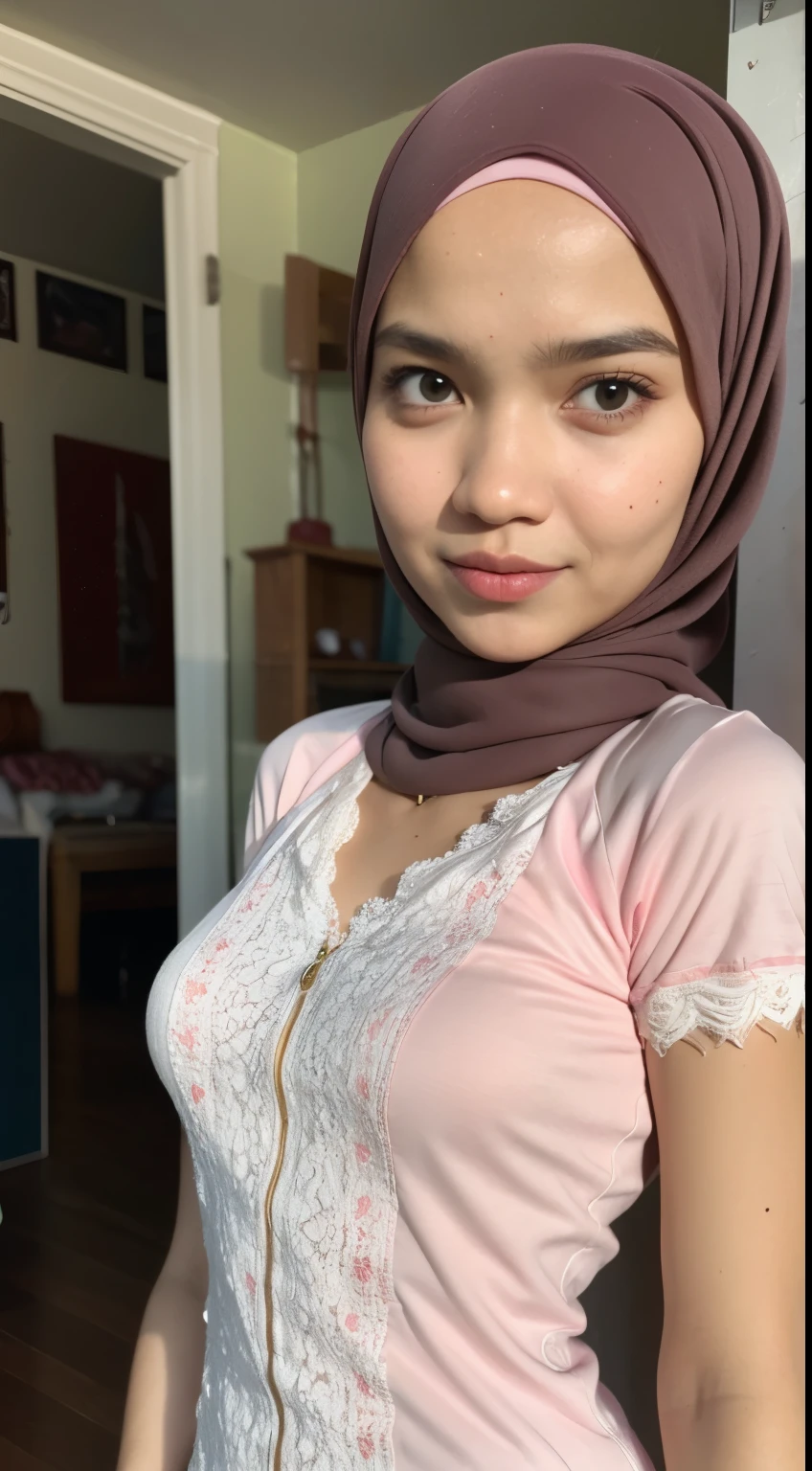 Smile ((Flat Chest)), Naked, Angry pose, Angry face, (((HIJAB MALAY GIRL))), masutepiece, High quality, UHD 45K, Realistic face, Realistic skin feeling , A Malaysia Lady, , , Very cute and baby-like face, (((FLAT CHEST))), (MATRIX WORLD), ((look In front at the camera and SADNESS)), ((())), (((CUTE GIRL))), ((BROWN PASTEL LIPS)), ((PASTEL LACE)), ((CHUBBY)), ((UNDRESS)). Brown, Flat Chest