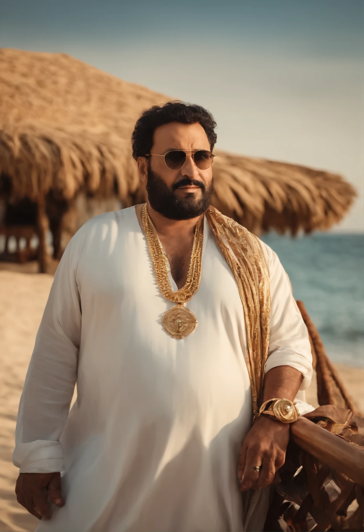 middle age man ,full arab ,fat figure,ibrahim akasha,32 years man ,beach shirt ,gold chains