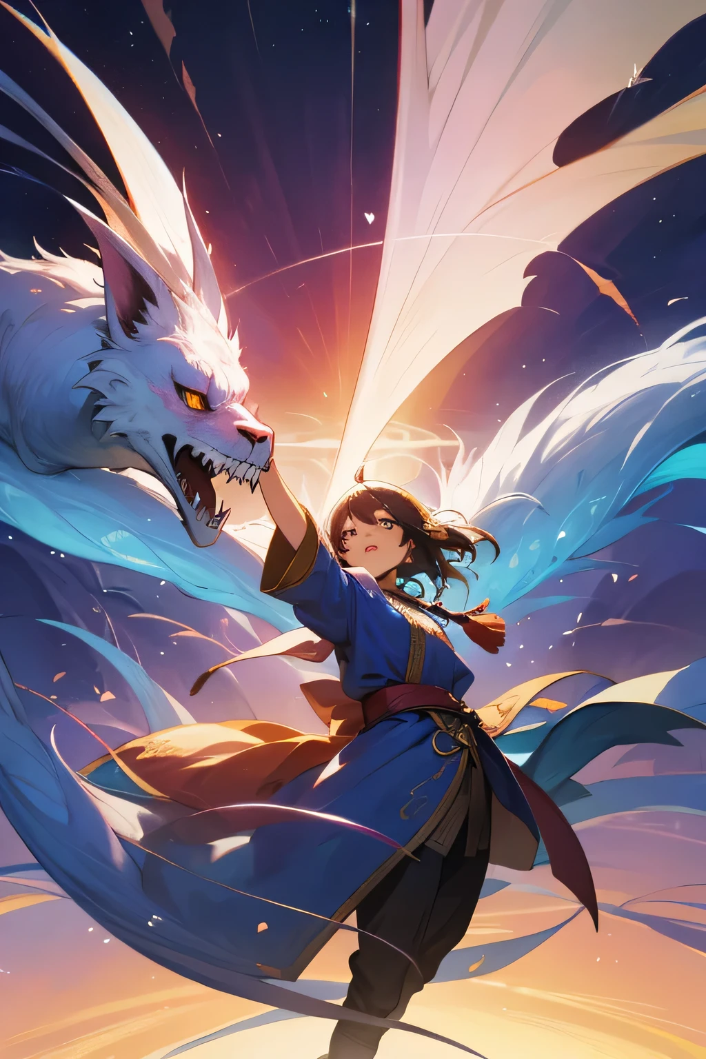 imagem para banner, fantasia D&D, montanhas azuis no plano de fundo, linda paisagem, dragons flying in the sky