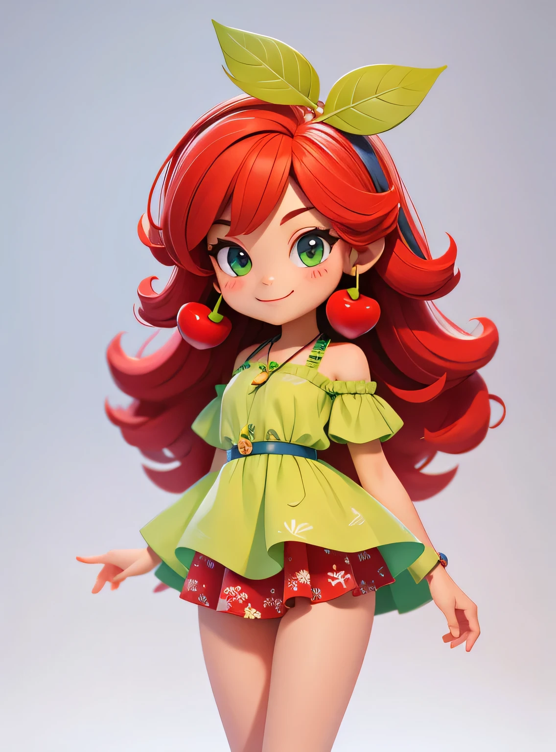 A smiling cherry with cute leaves and a friendly expression sticker :: Fruity and kind :: Red and green colors with cute expressions :: Adesivo 2D