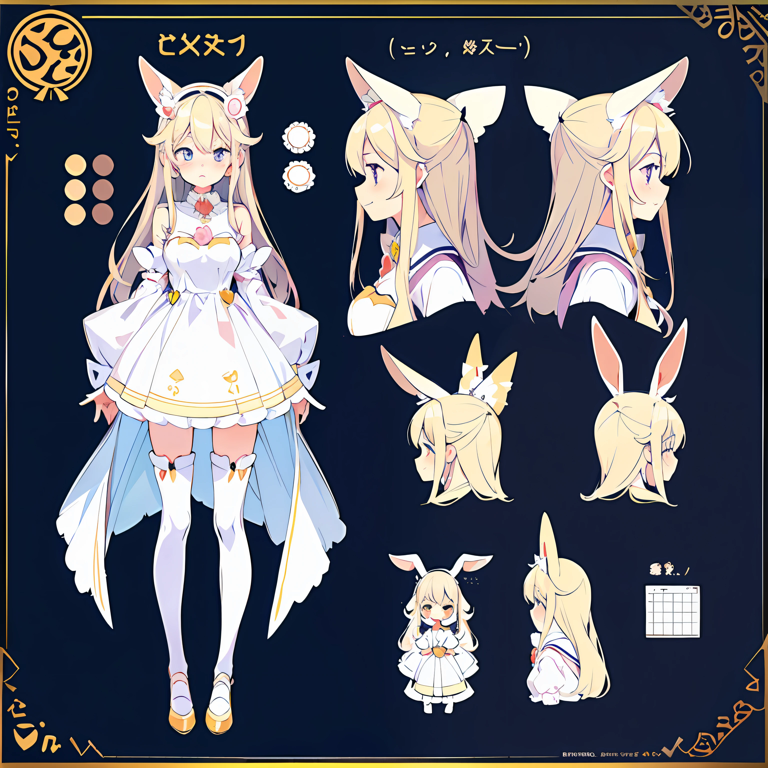 1boy, solo (thin:1.5), (twink), kemono, Furry, furry bunny, anthropomorphic, male, silver fur, green eyes, long hair, silver hair, strip club, revealing outfit, uploaded on e621, reference sheet