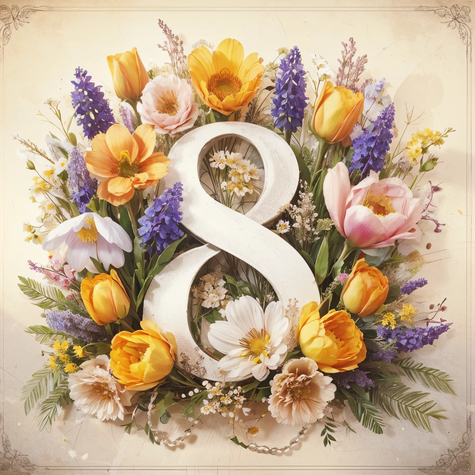 Number 8 surrounded by a flower arrangement