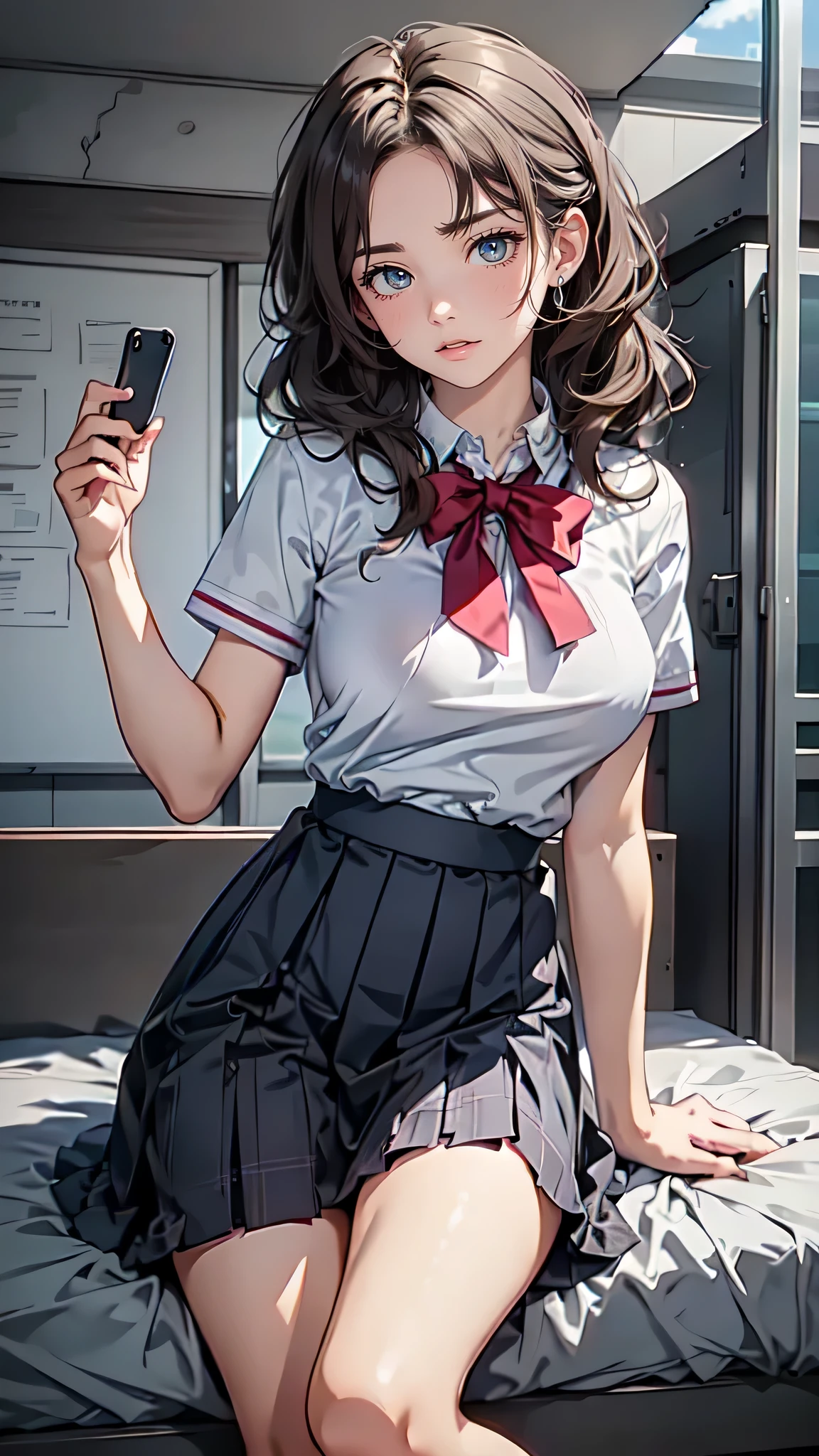 school uniform,(random place),(random sexy pose:1.2),(random hairstyle),(big breasts:1.5),(movie-like scene,best image quality,(8k), surreal, 最high quality, high quality, High resolution, high qualityな質感, high detail, beautiful, be familiar with, Detailed CG, detailed texture, realistic expression, masterpiece, in front, dynamic, bold)